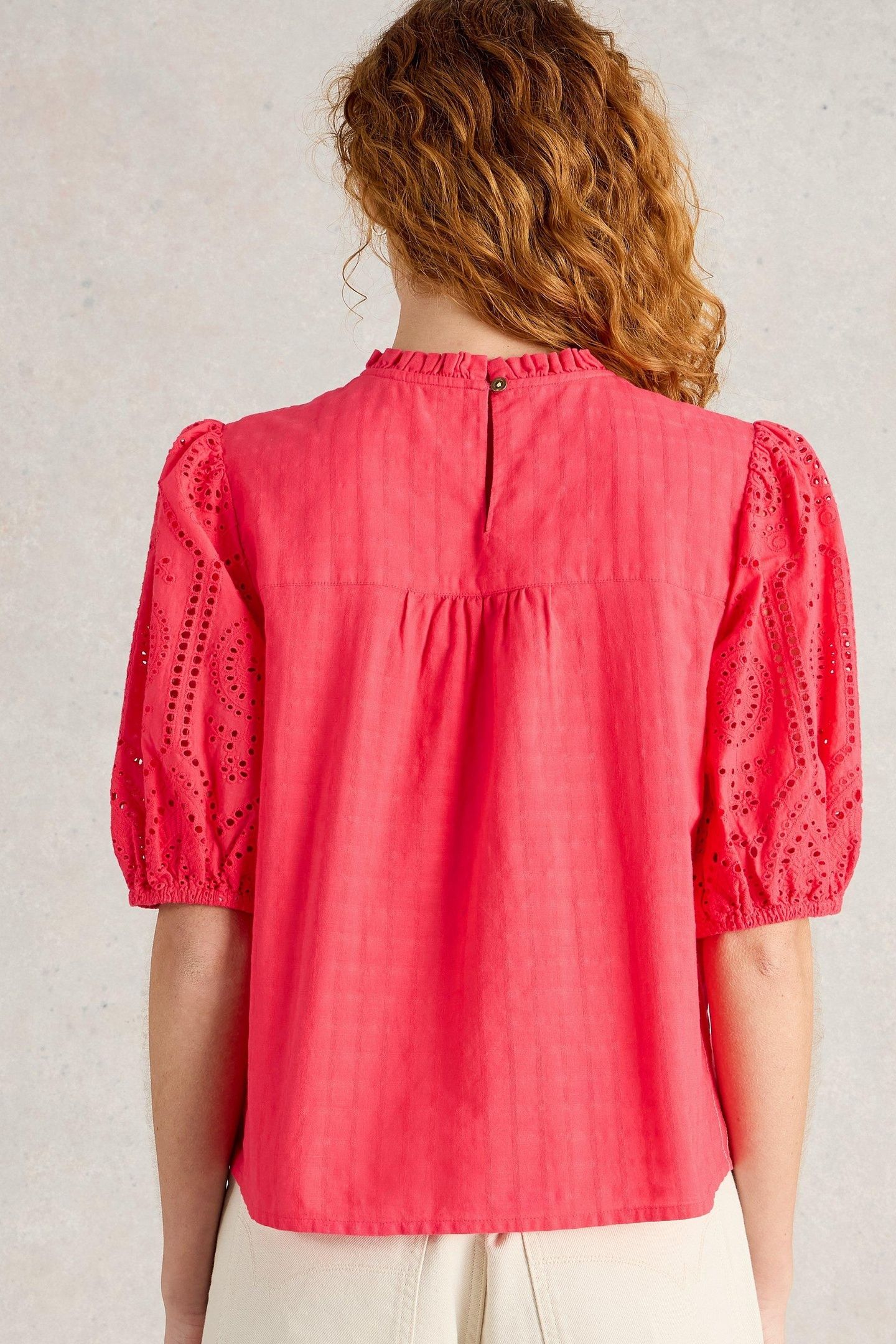 LEXI COTTON BRODERIE TOP BRIGHT PINK 3