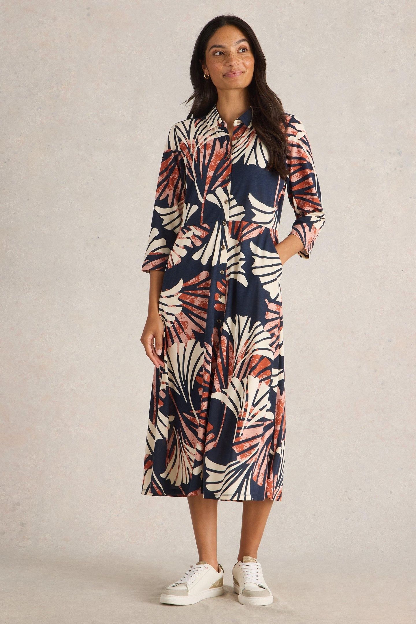 RUA JERSEY SHIRT DRESS NAVY MULTI 1