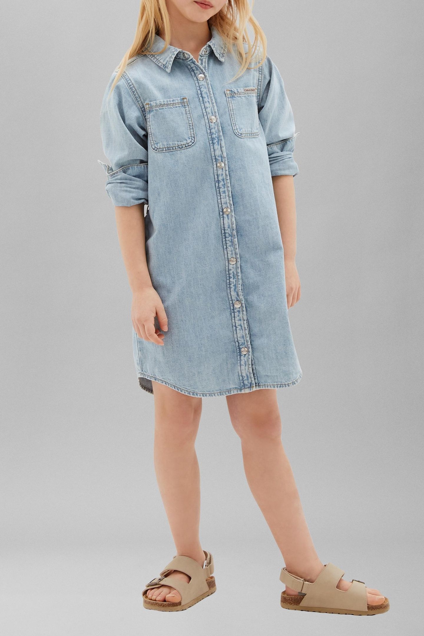 GIRLS DENIM SHIRT DRESS LONG SLEEVE ANDREW WASH 1