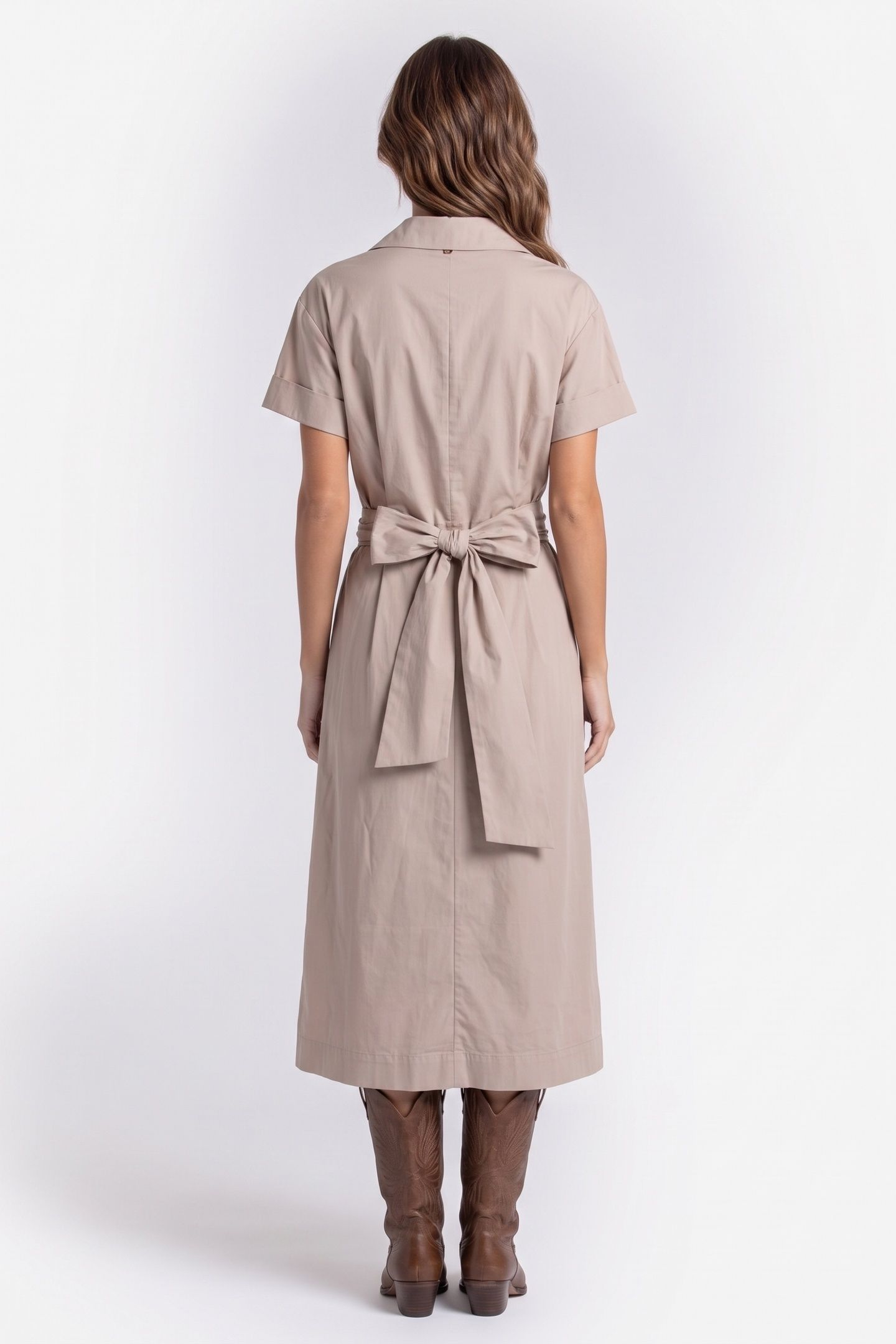 ADELE V NECK SS MIDI VELVET TAUPE 2