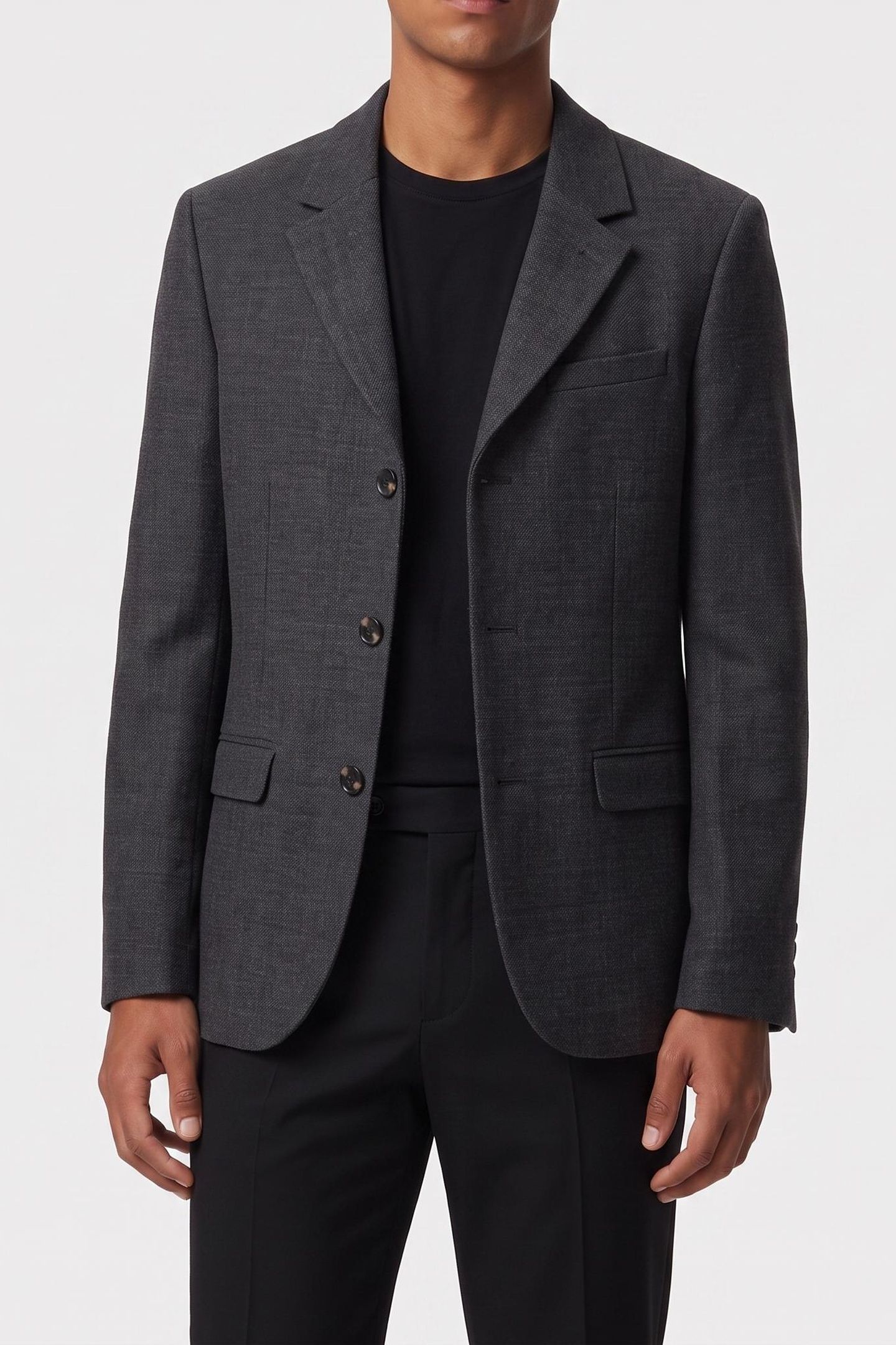 3-BUTTON SUIT JACKET BLACK GREY 2