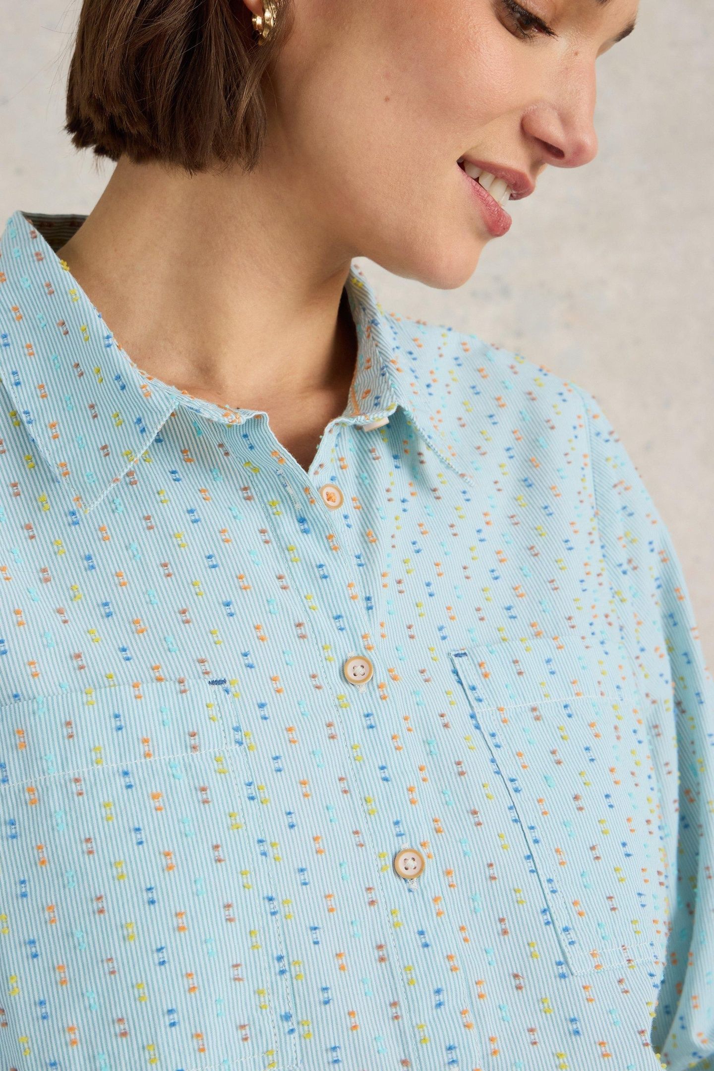 SOPHIE ORGANIC COTTON SHIRT GREEN MULTI 7