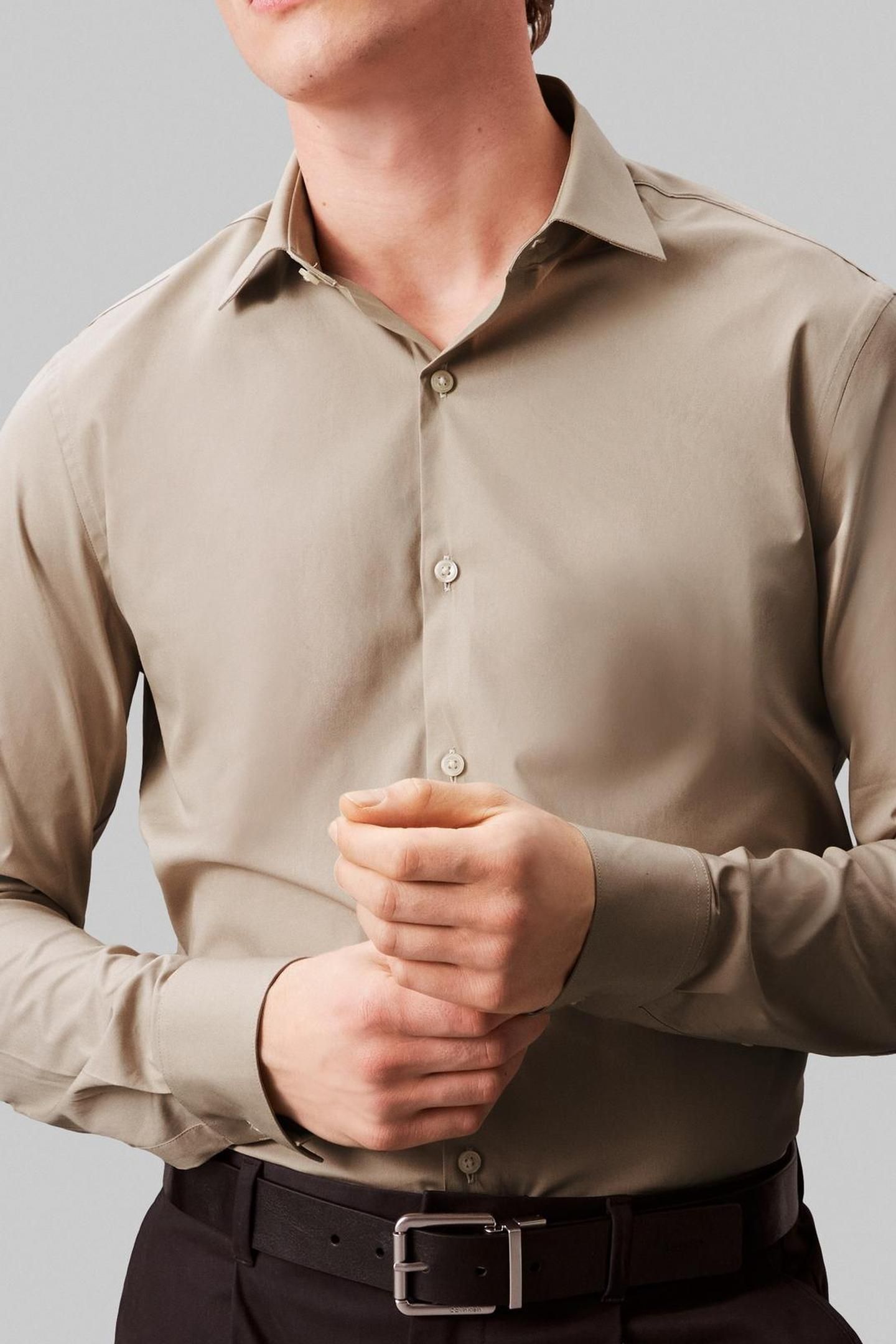 SLIM STRIPED LINEN BLEND SHIRT TAUPE MULTI 5