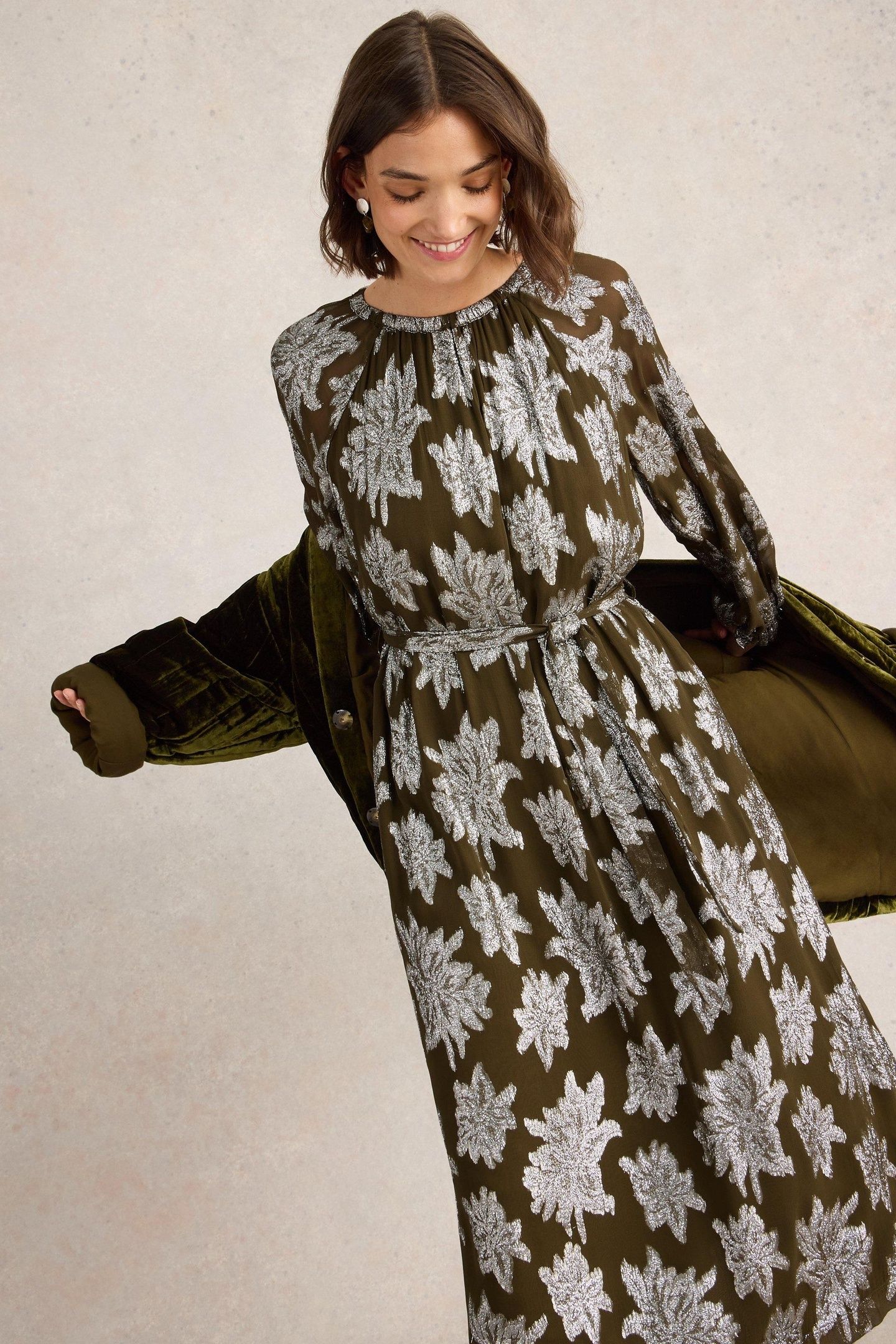 PHOEBE JACQUARD MAXI DRESS GREEN MULTI 7