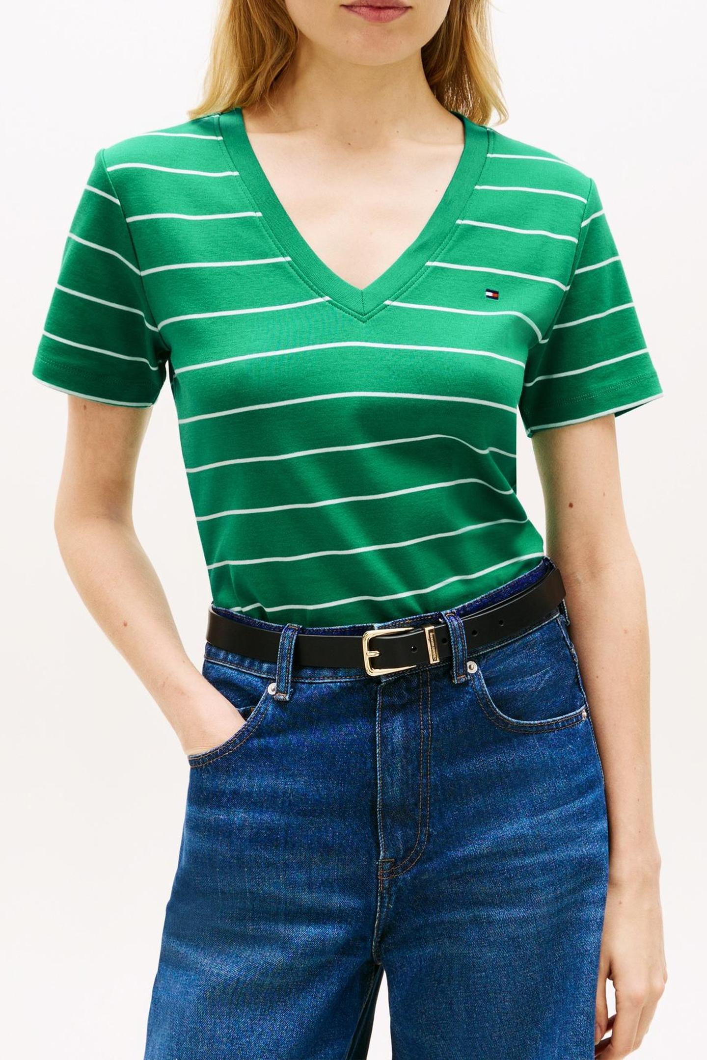 SLIM CODY V-NECK SS FINE COURTSIDE GREEN/ECRU 3