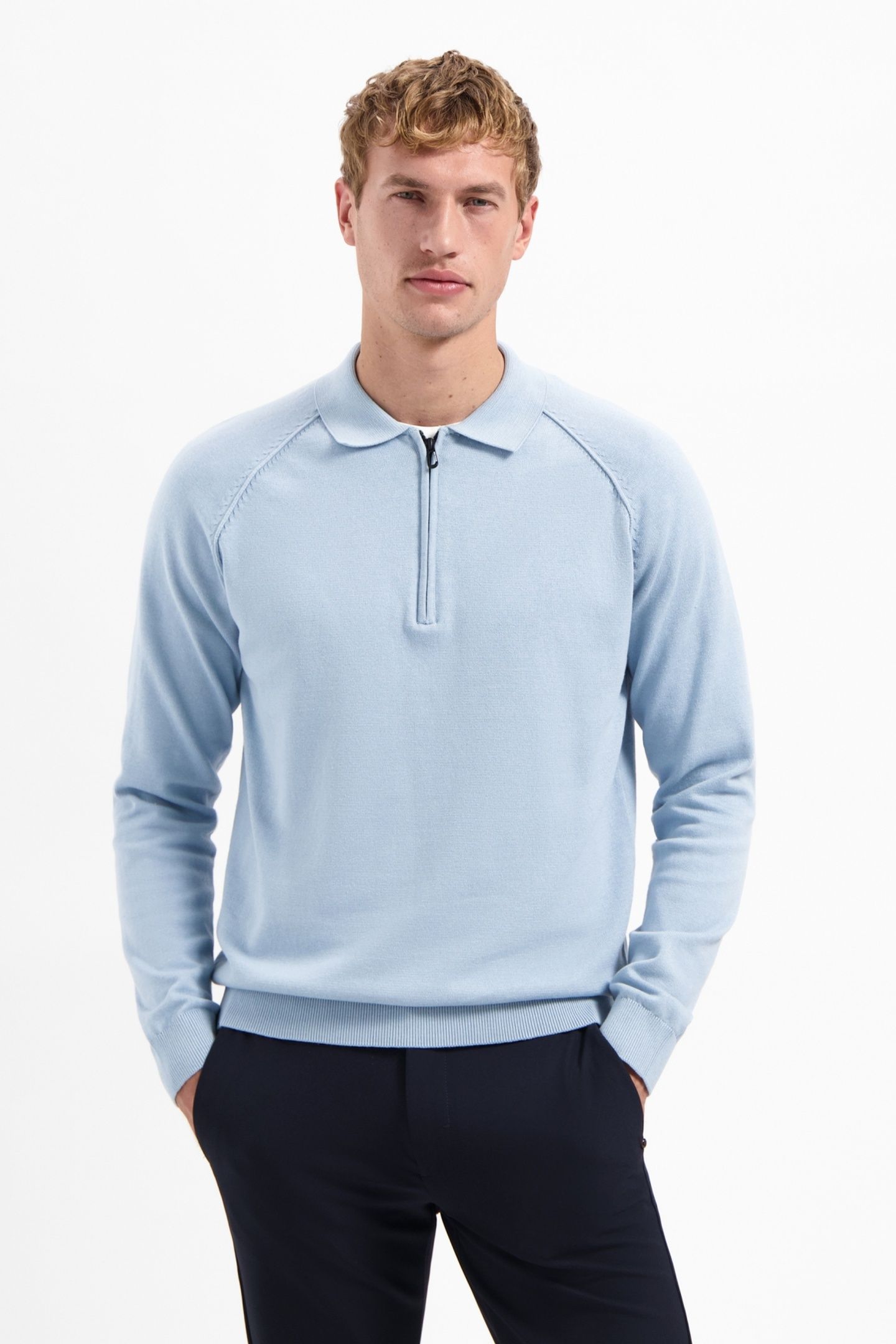 PULLOVER POLO HALF ZIP SOLID DUSTY BLUE 3