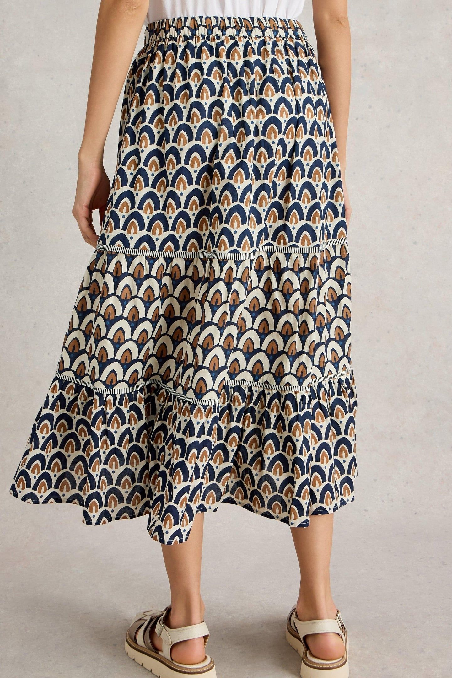 ARIEL MIX PRINT MIDI SKIRT NAVY PRINT 3