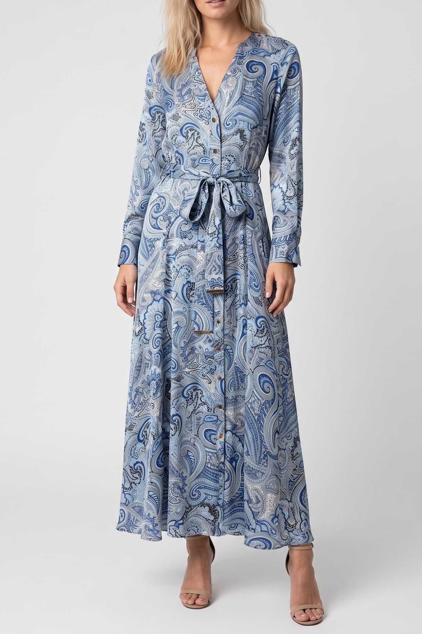 BRITNEY LS LONG DRESS FLORAL PAISLEY BLUE 1