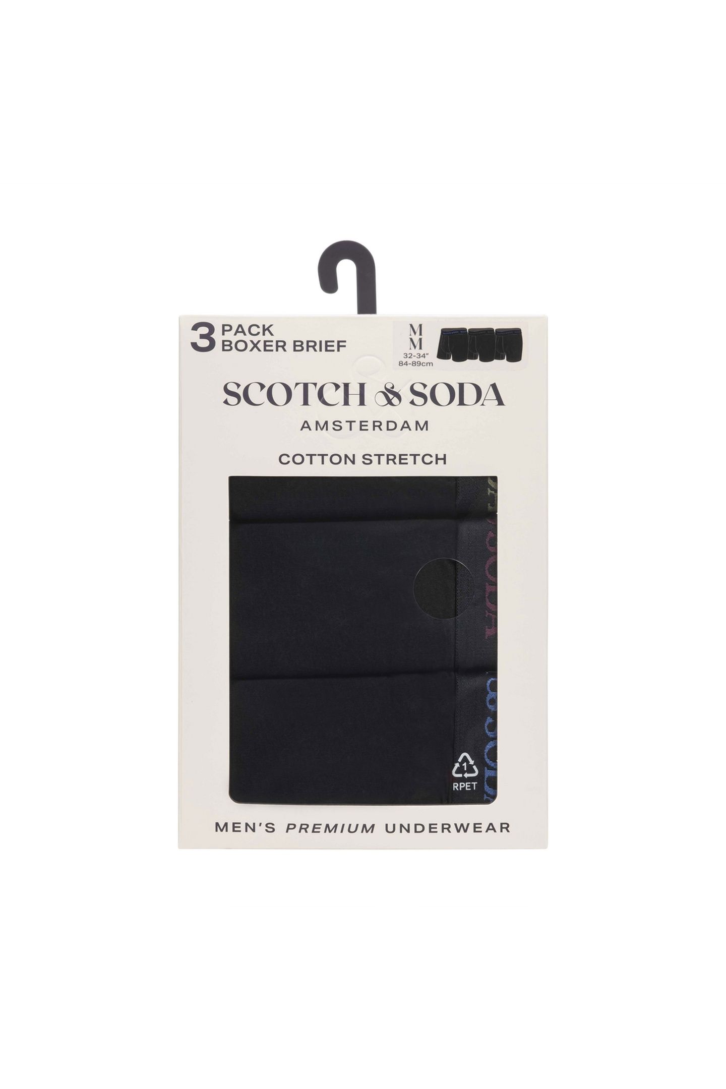 3PK MENS COTTON STRETCH BOXER BRIEF BLACK/BRIGHT 2