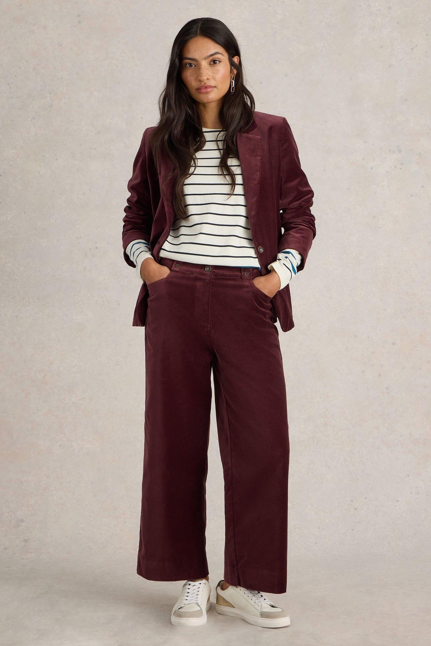 BELLE CROPPED VELVET TROUSER DARK PLUM 1