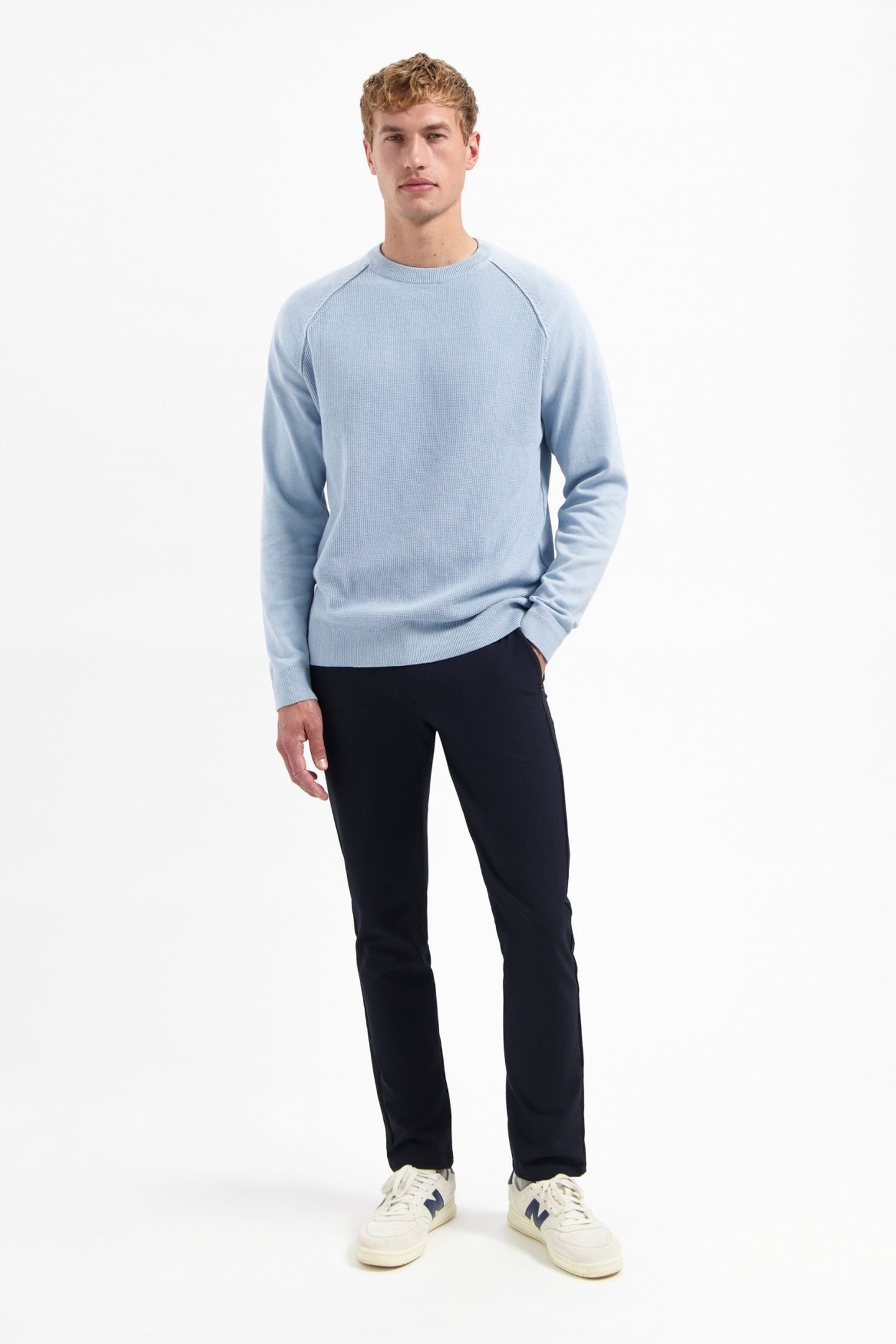 PULLOVER CREWNECK SOLID WAFFLE KNIT DUSTY BLUE 3