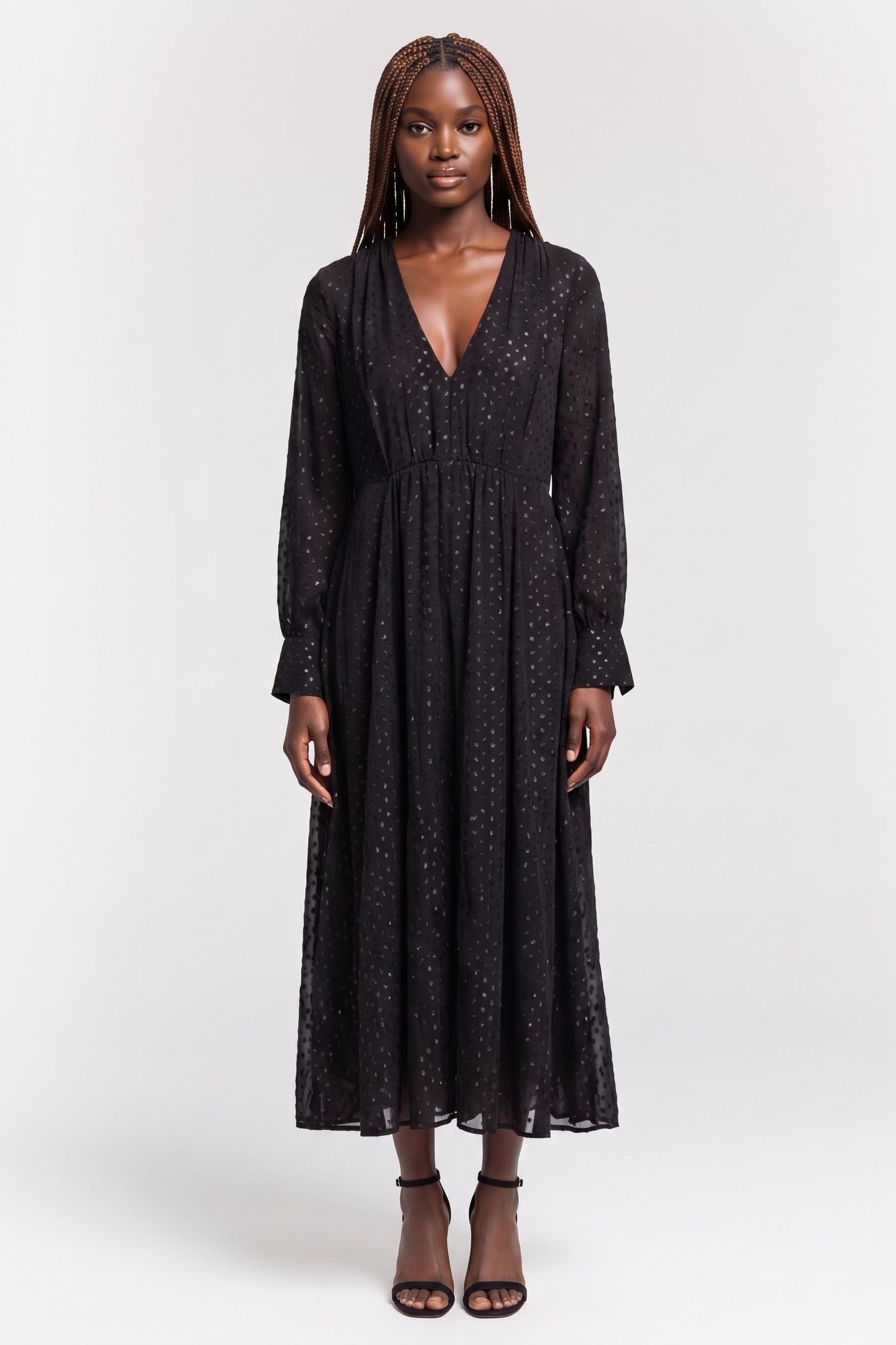 GILI FLOCK DOT DRESS BLACK 1