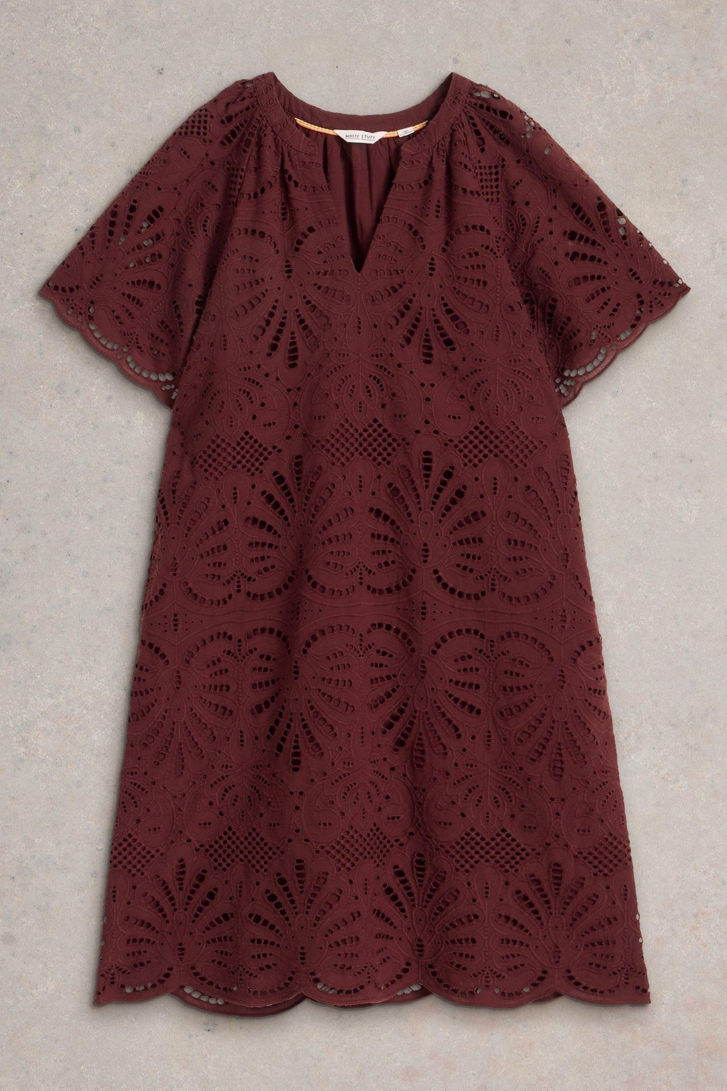 LINDSAY BRODERIE DRESS DARK RED 4