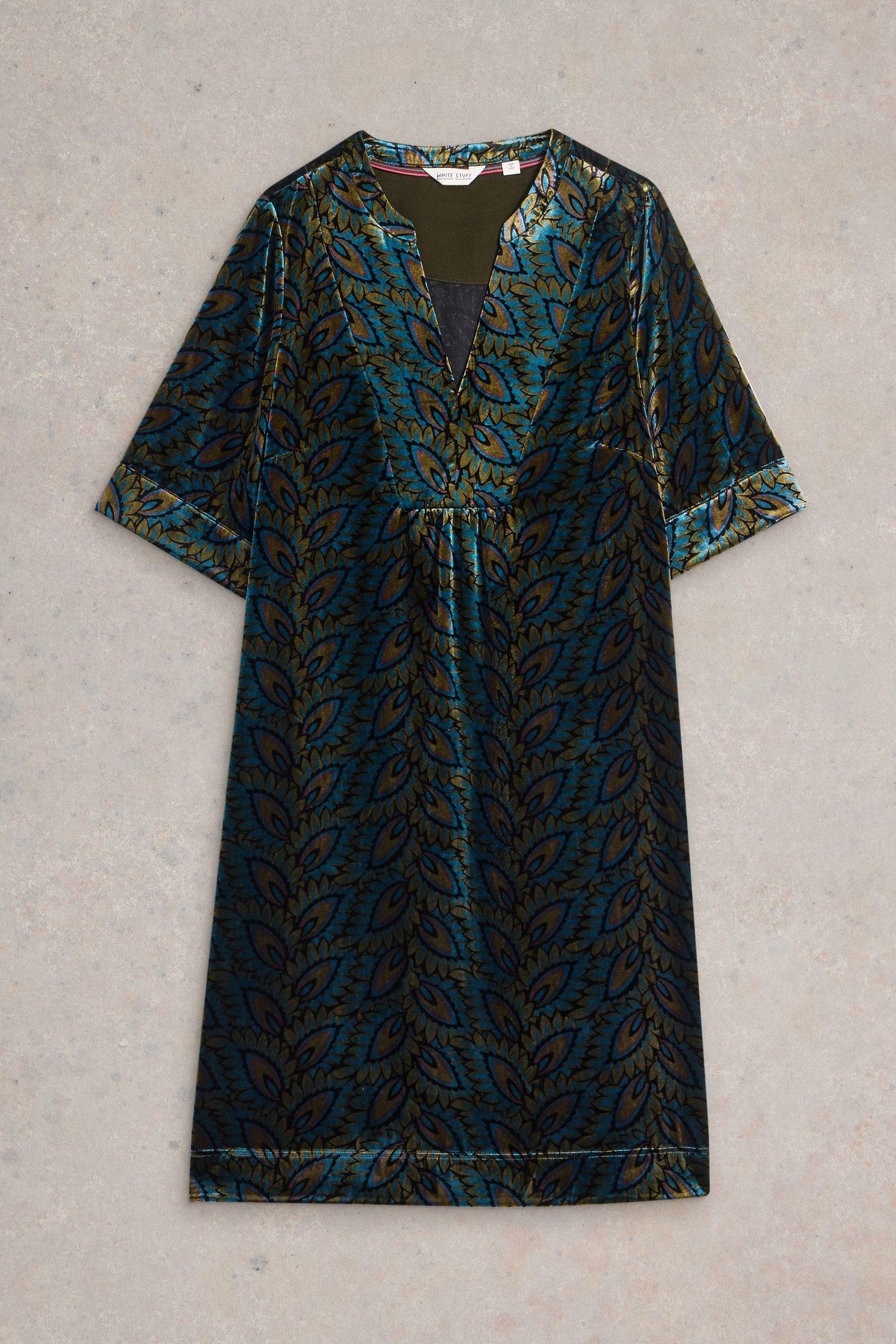 ASH VELVET MIX DRESS TEAL PRINT 4