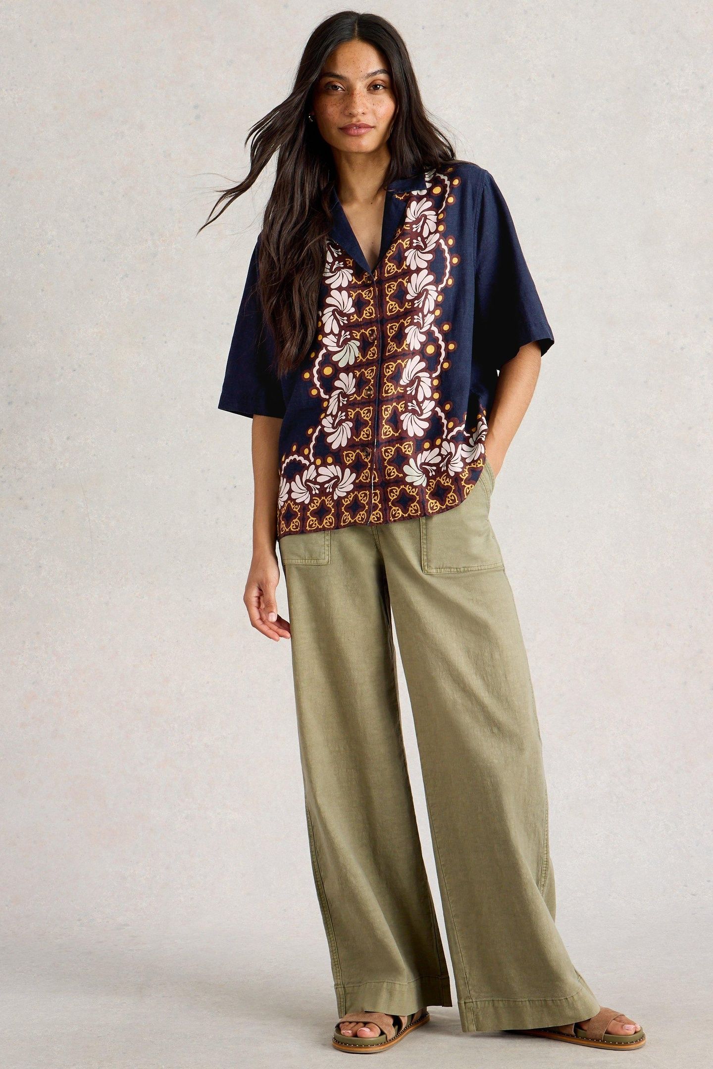 BELLA LINEN BLEND RESORT SHIRT NAVY MULTI 3