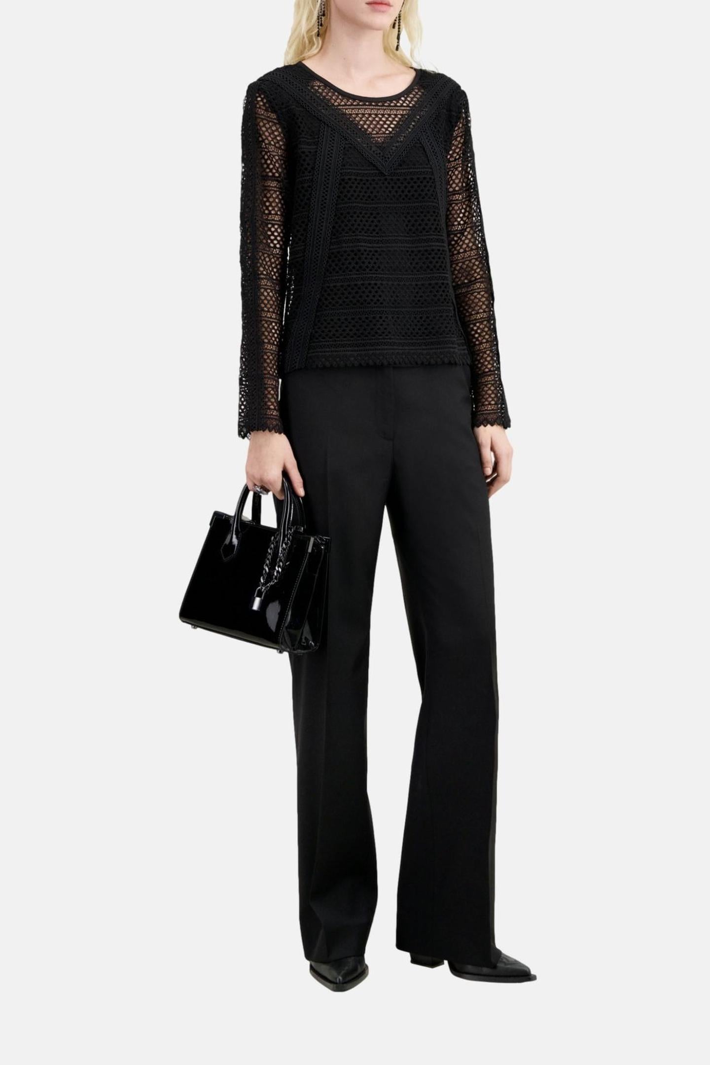LONG-SLEEVED GRAPHIC LACE TOP BLACK 1