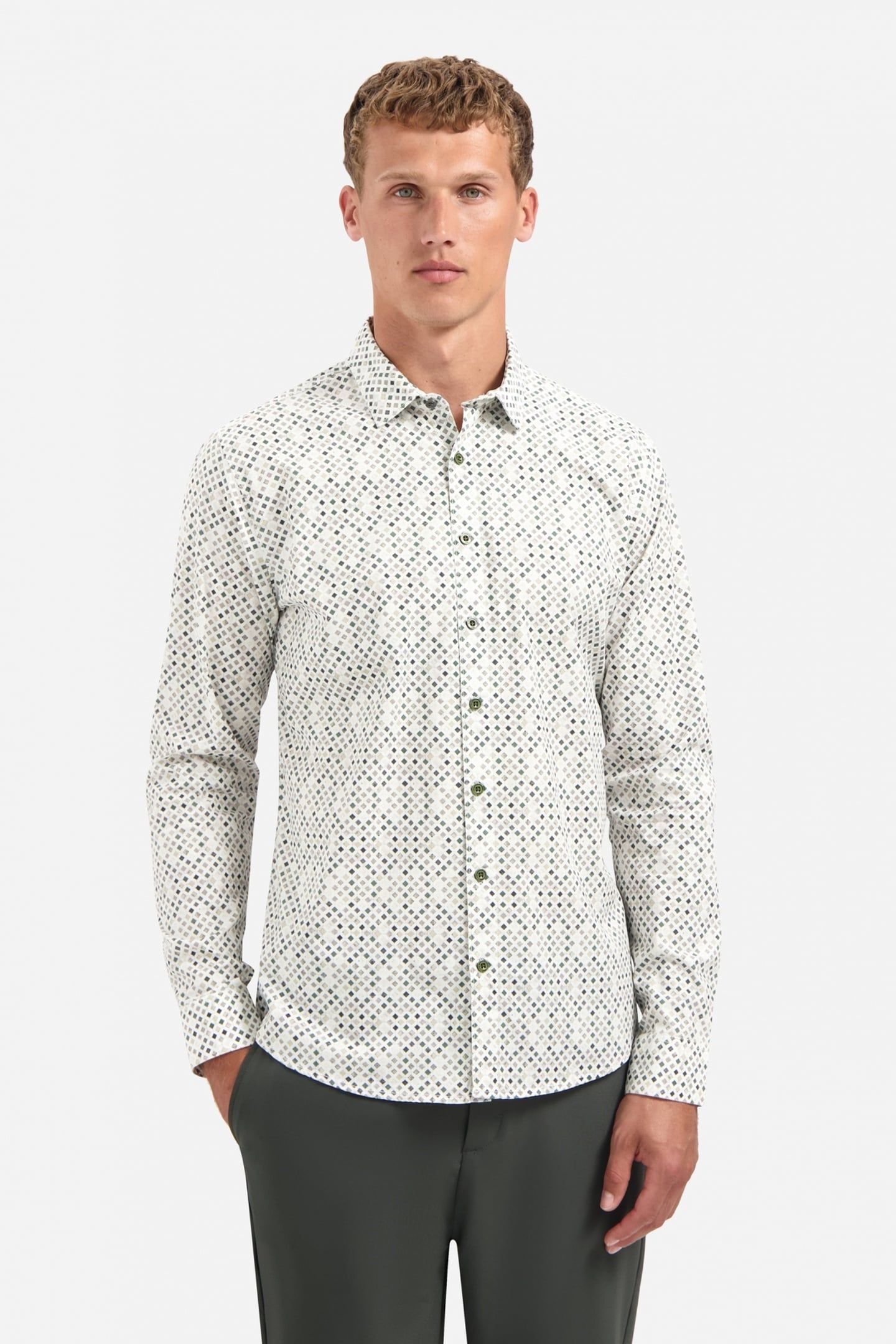 SHIRT STRETCH ALLOVER PRINTED DARK GREEN 1