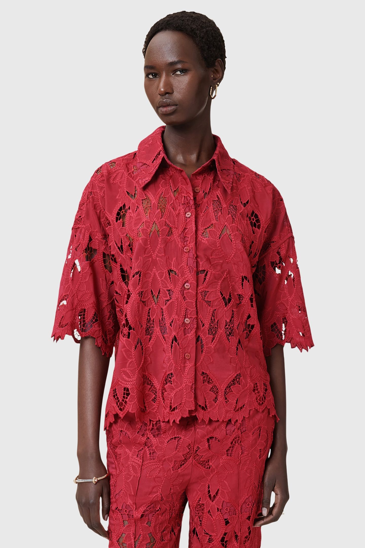 CHARLI EMB SHIRT BURNT BRICK RED 3