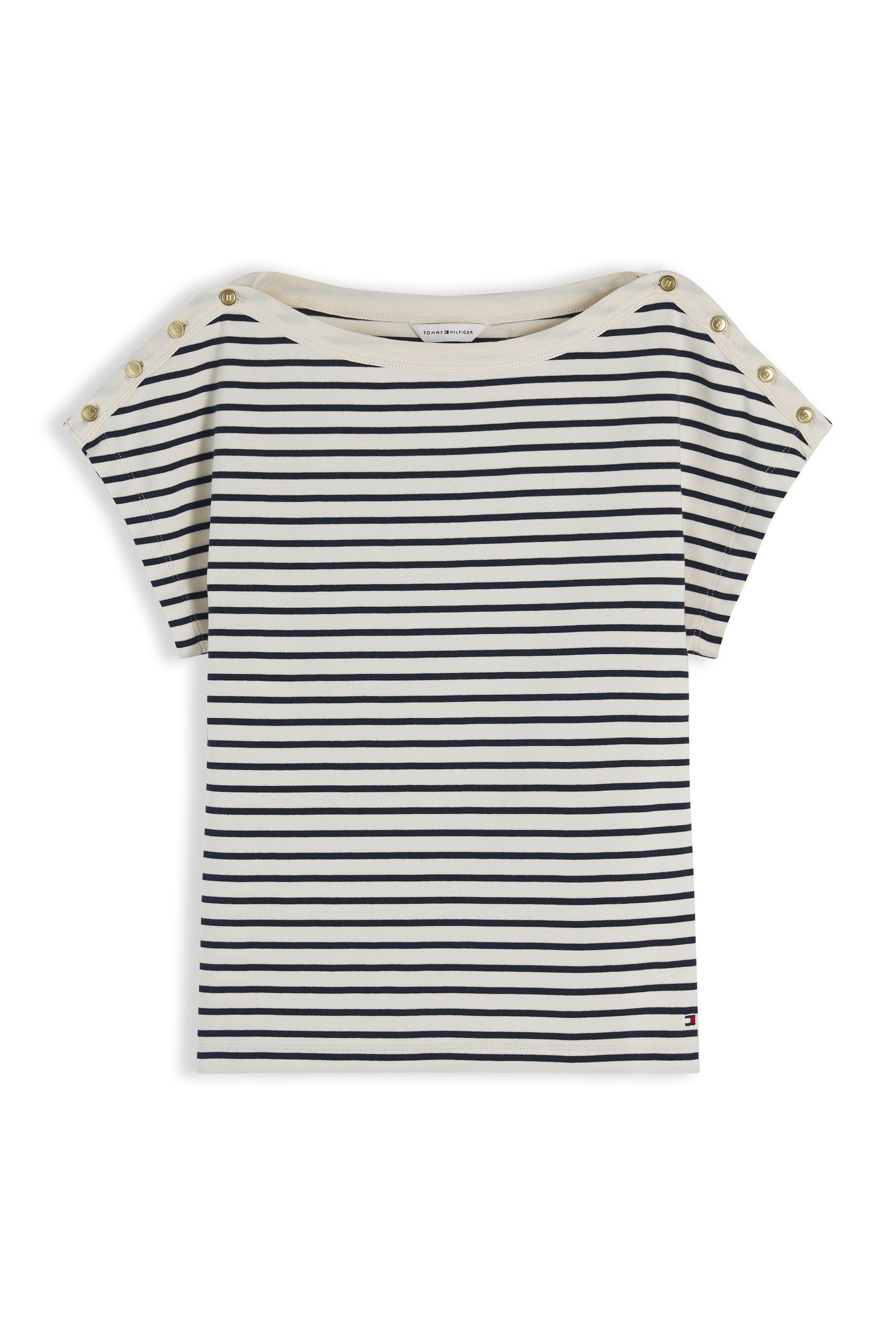 GOLD-TONE BUTTON BOAT NECK T-SHIRT BRETON CALICO/DARK NIGHT  4