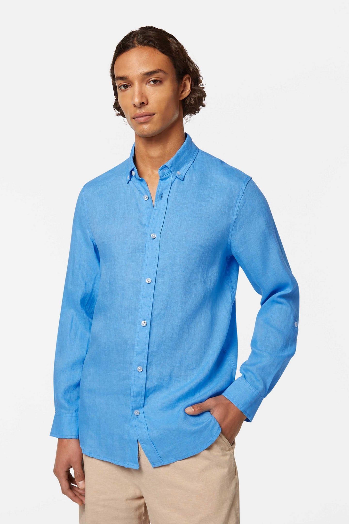 SEASONAL CORE - REGULAR FIT LINEN SHIRT AQUA BLUE 1