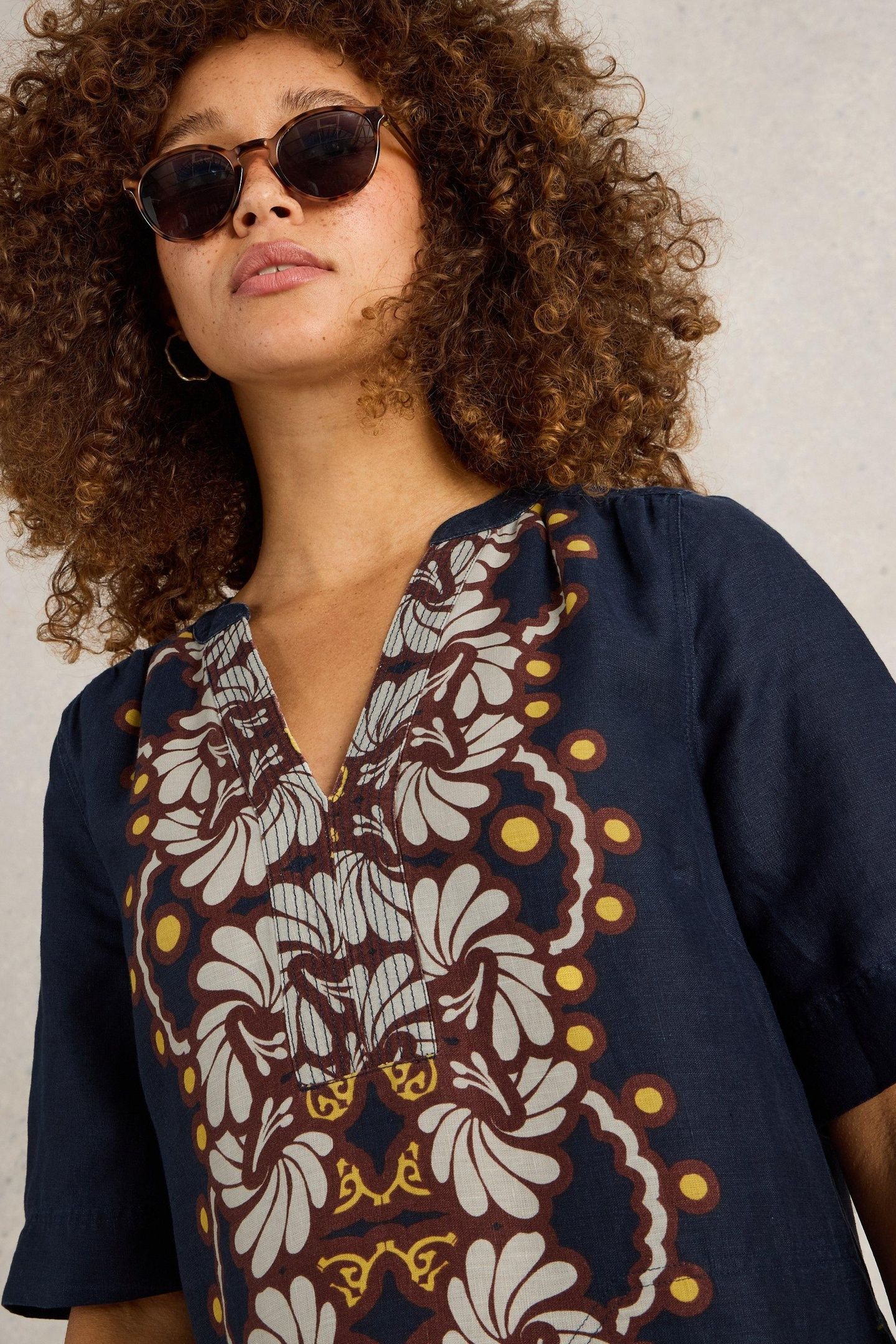 JUNE LINEN DRESS NAVY MULTI 7