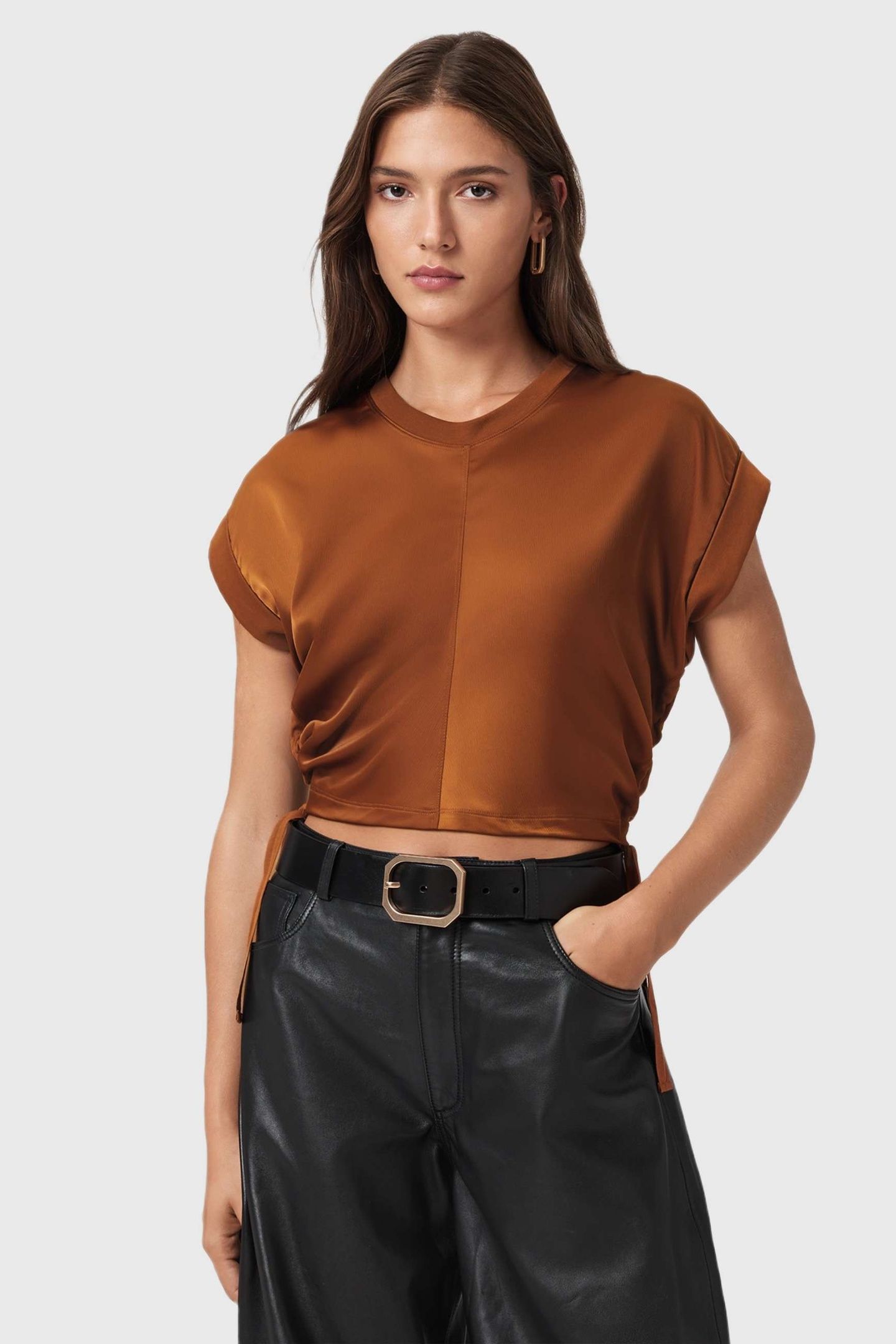 MIRA SATIN TEE RUST BROWN 1