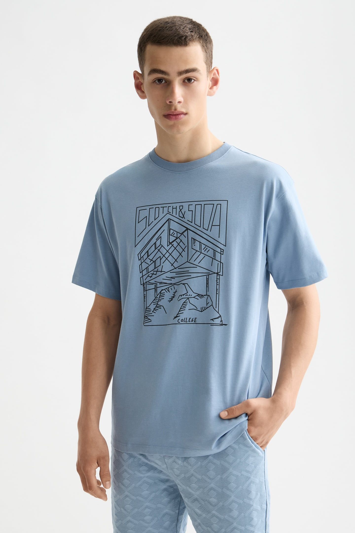 RELAXED FIT SCOTCH & SODA LOGO T-SHIRT FADED DENIM 1