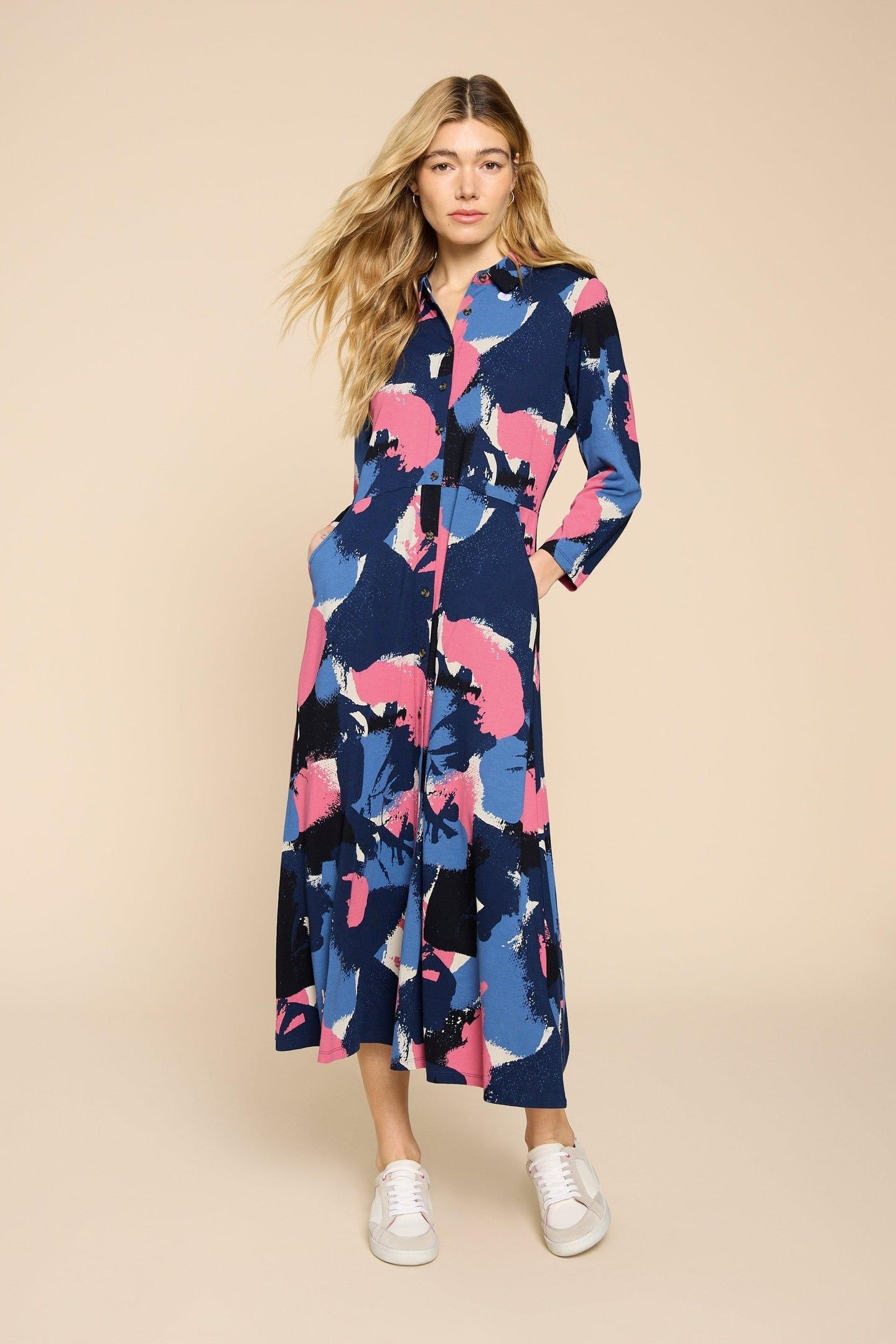ADA JERSEY SHIRT DRESS NAVY MULTI 2