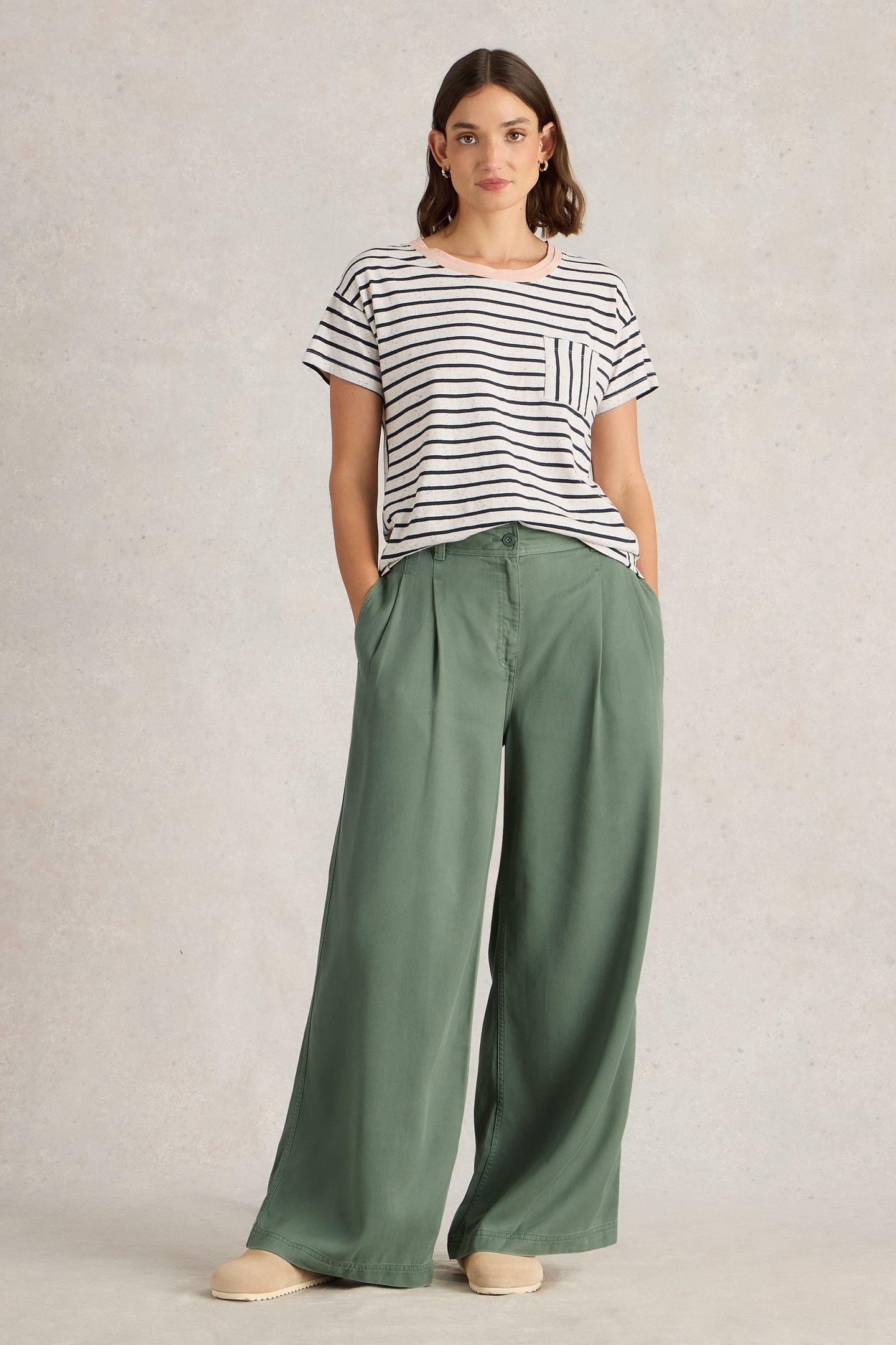 SASHA WIDE LEG TROUSER DUSTY GREEN 1