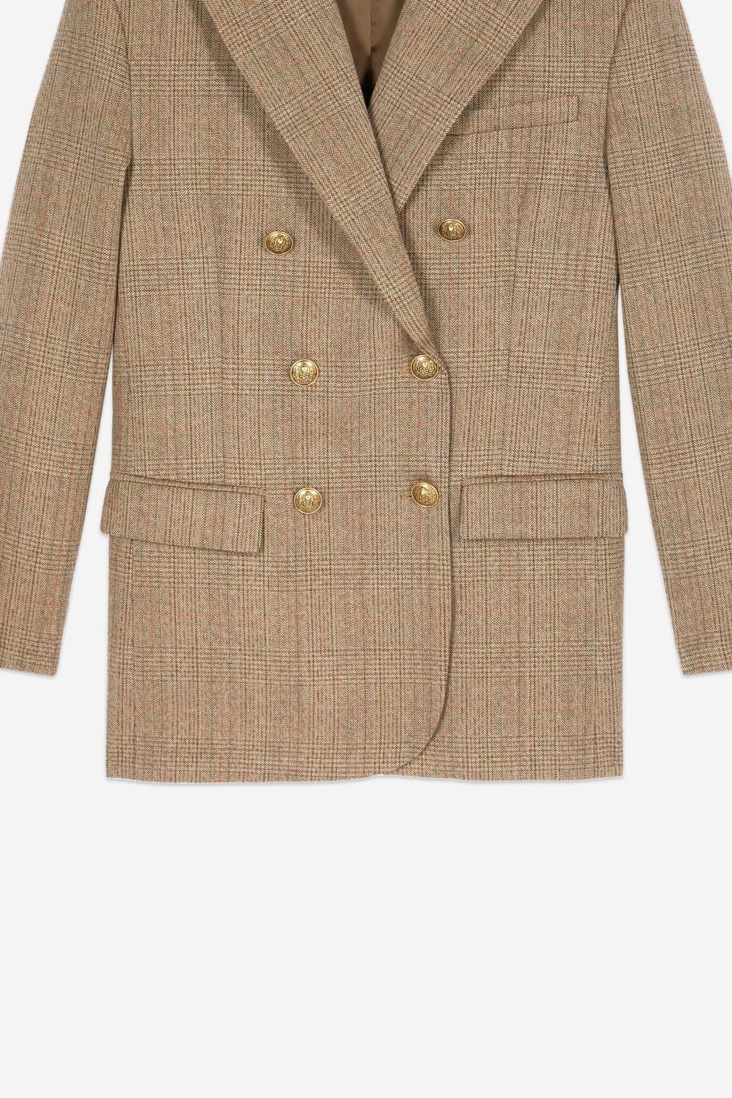 OVERSIZED 6-BUTTON FRONT CTOSUME JACKET BROWN CHEVRON 5