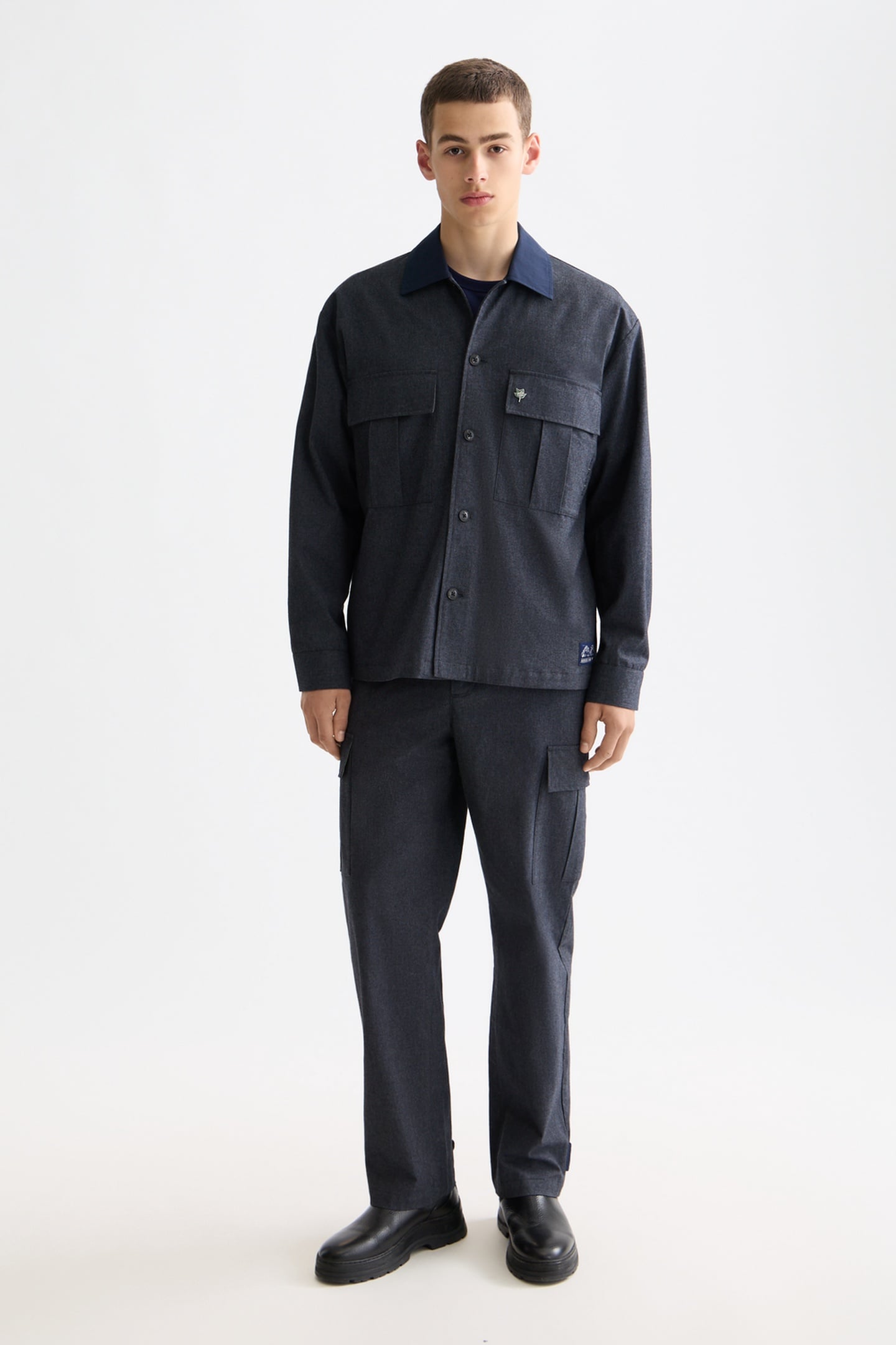 MELANGE COTTON-BLEND NYLON-TRIMMED ARMY OVERSHIRT GREY MELAN 1
