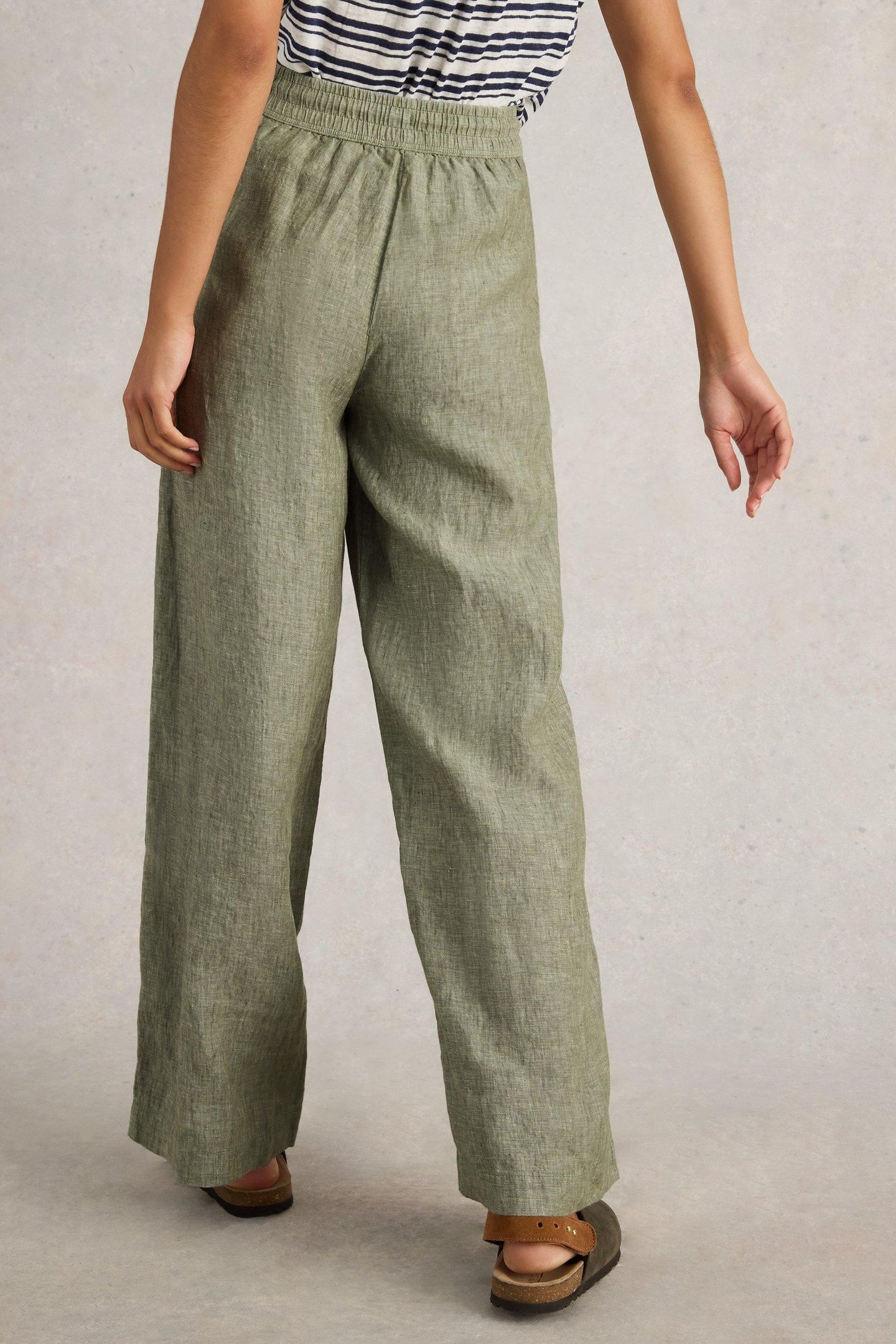 BELLE LINEN WIDE LEG TROUSER MID GREEN 3