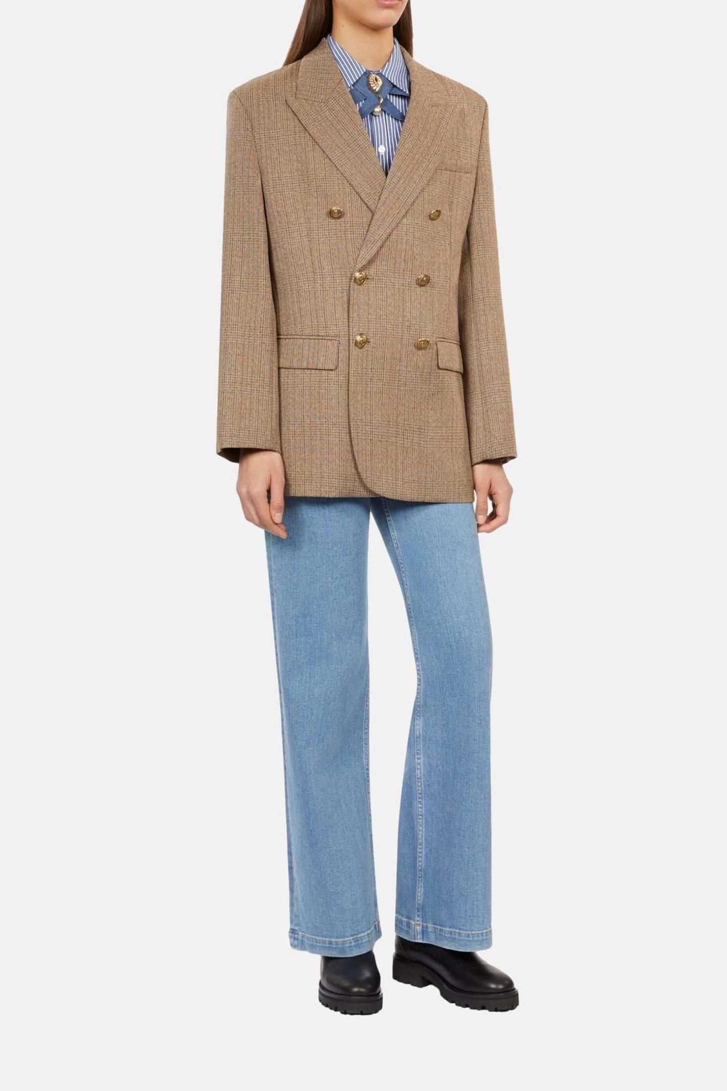 OVERSIZED 6-BUTTON FRONT CTOSUME JACKET BROWN CHEVRON 2