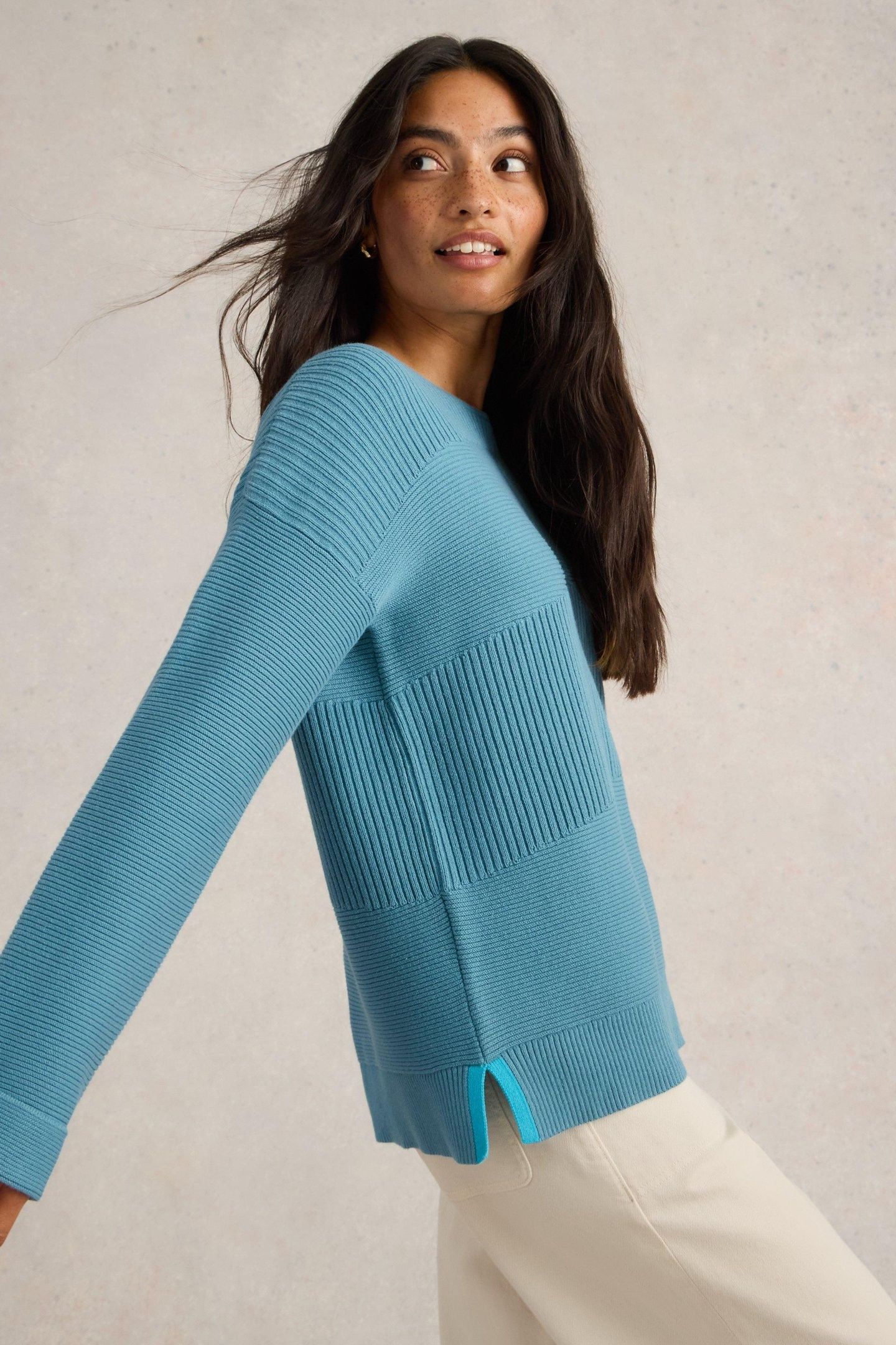 JANA MIX STITCH JUMPER MID BLUE 2