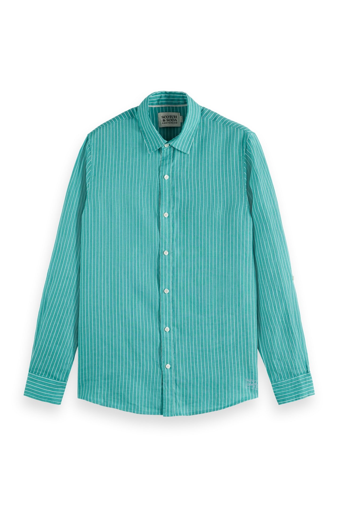 SEASONAL CORE - REGULAR-FIT STRIPED LINEN SHIRT AGATE GREEN  3