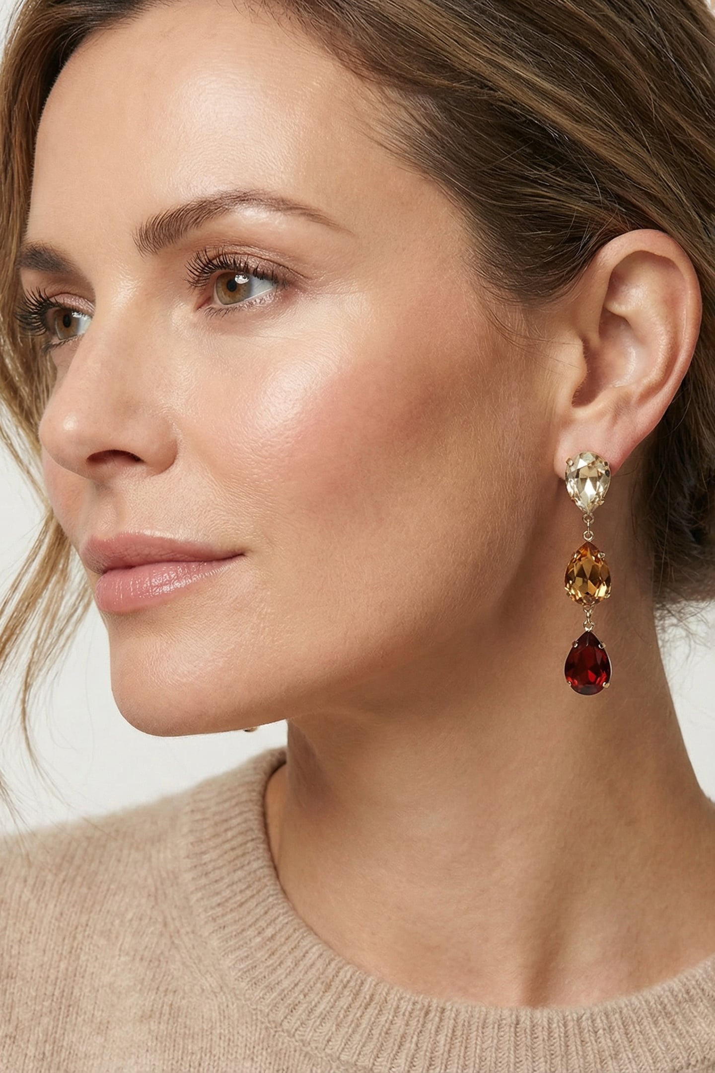 TRIPLE DROP EARHANGERS TOPAZ GOLD, BROWN 4