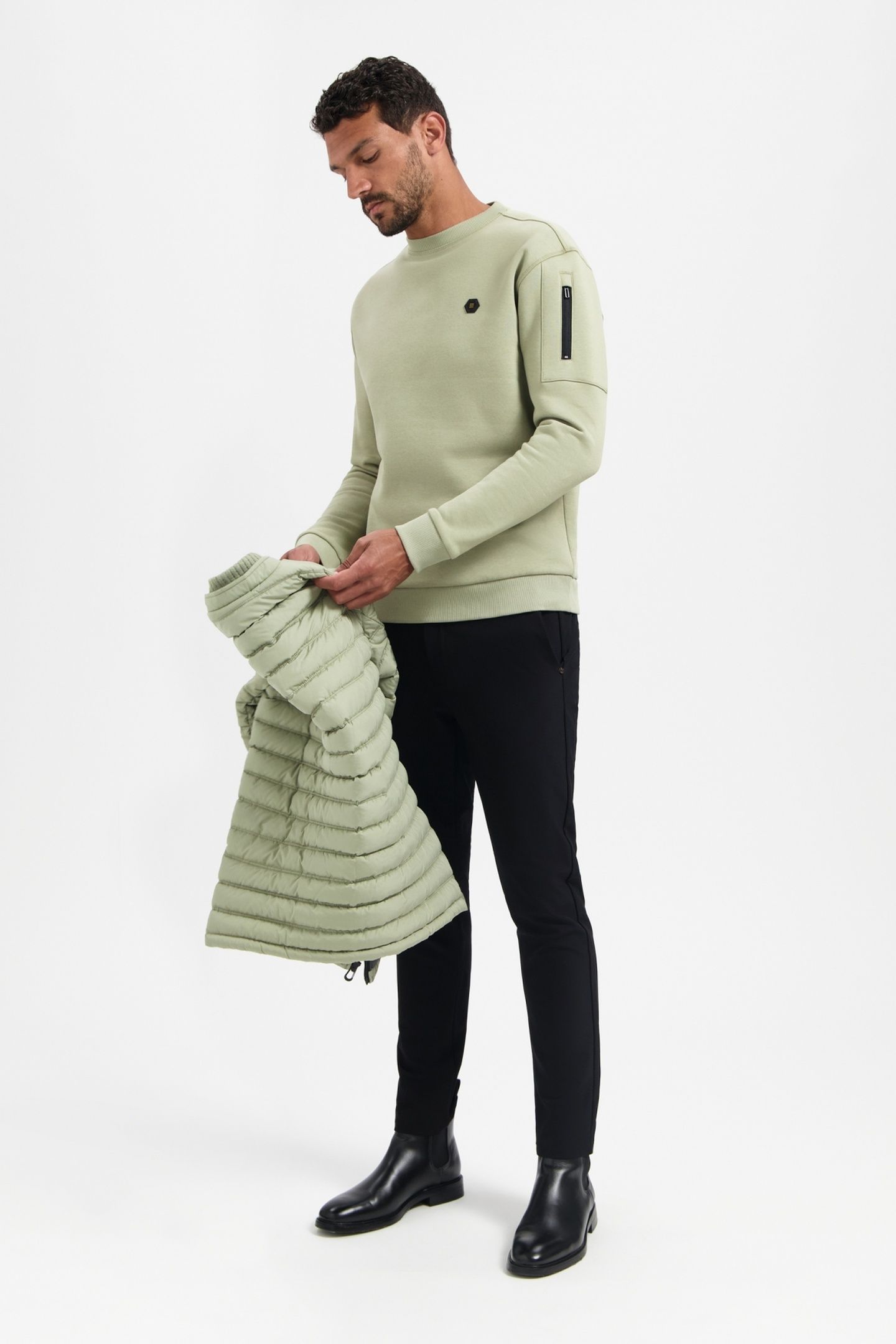 SWEATER CREWNECK BRUSHED INSIDE LIGHT MOSS 2