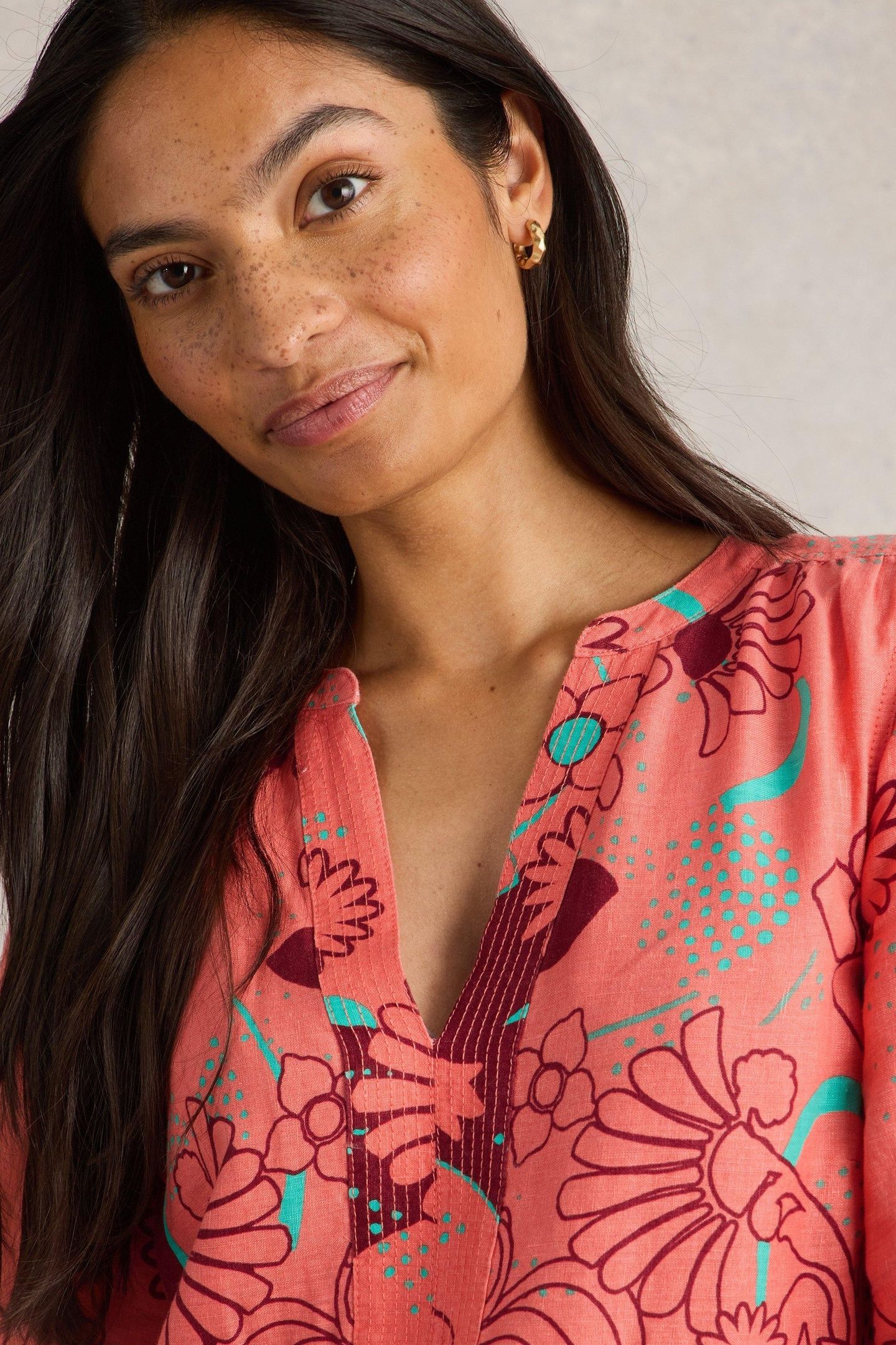 JUNE LINEN DRESS RED MULTI 7