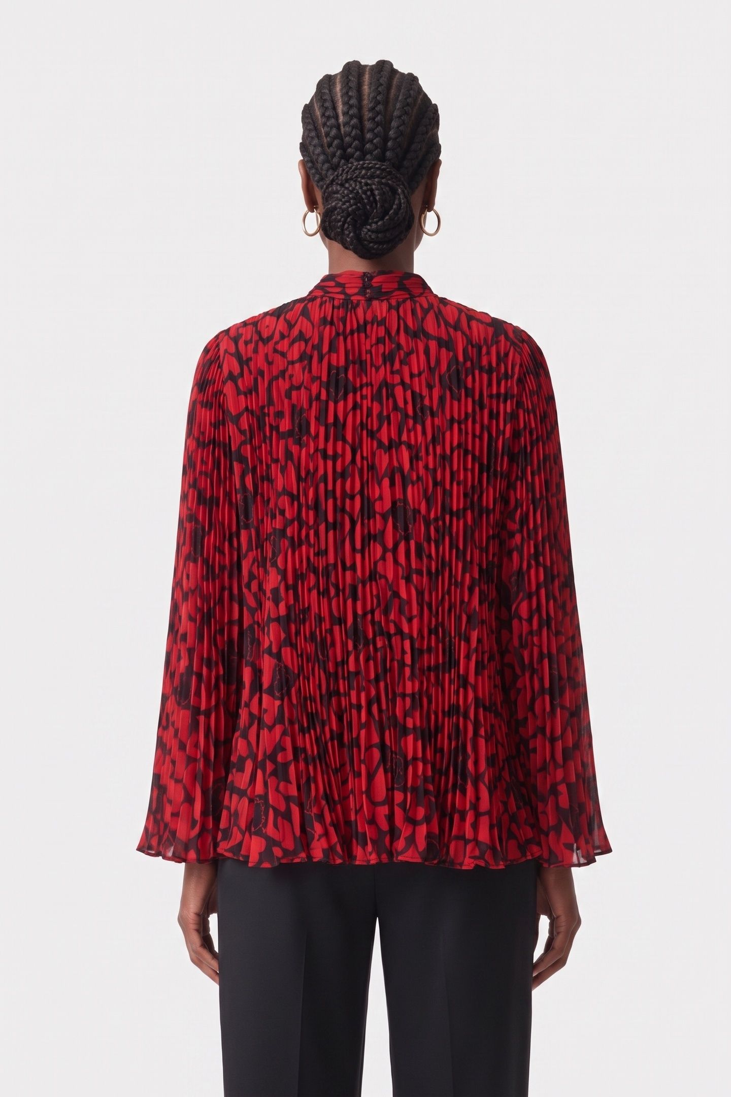 PLEATED LONG-SLEEVED TOP BLACK - RED 2