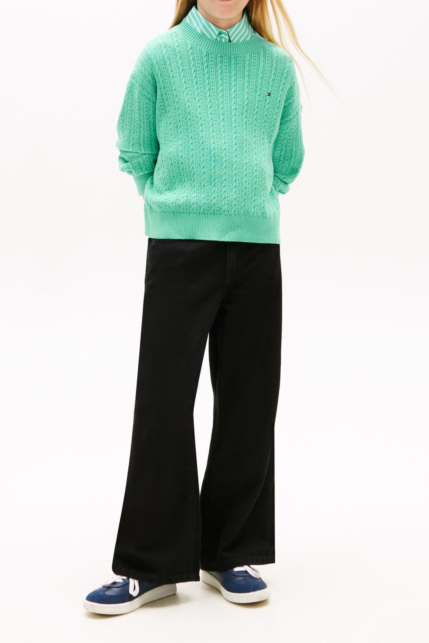 GIRLS POINTELLE CABLE SWEATER TROPICAL TIDE 1