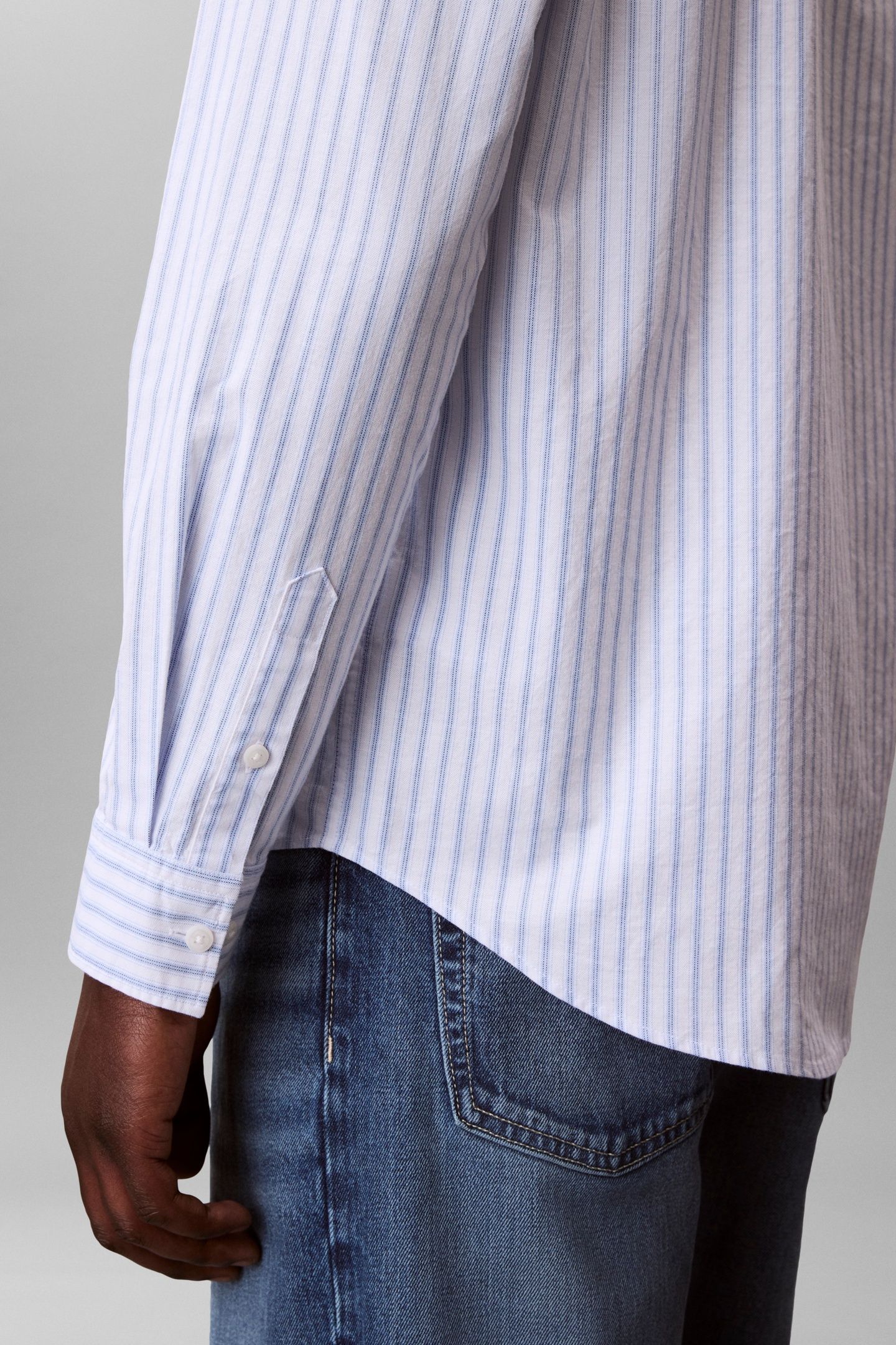 LONG SLEEVE YARN-DYED STRIPE OXFORD BLUE DESCENT 6