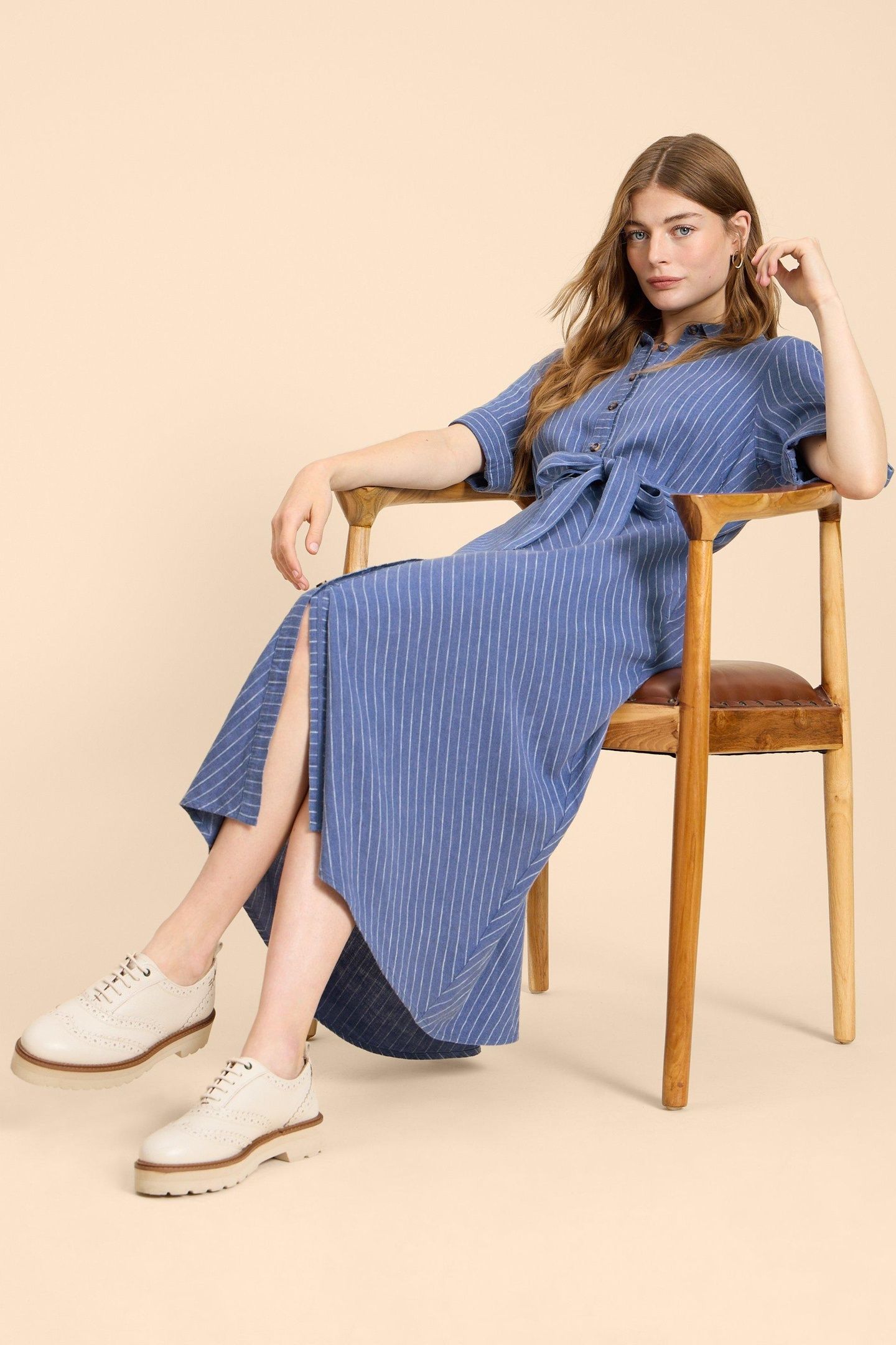 BETH LINEN BLEND SHIRT DRESS BLUE MULTI 9