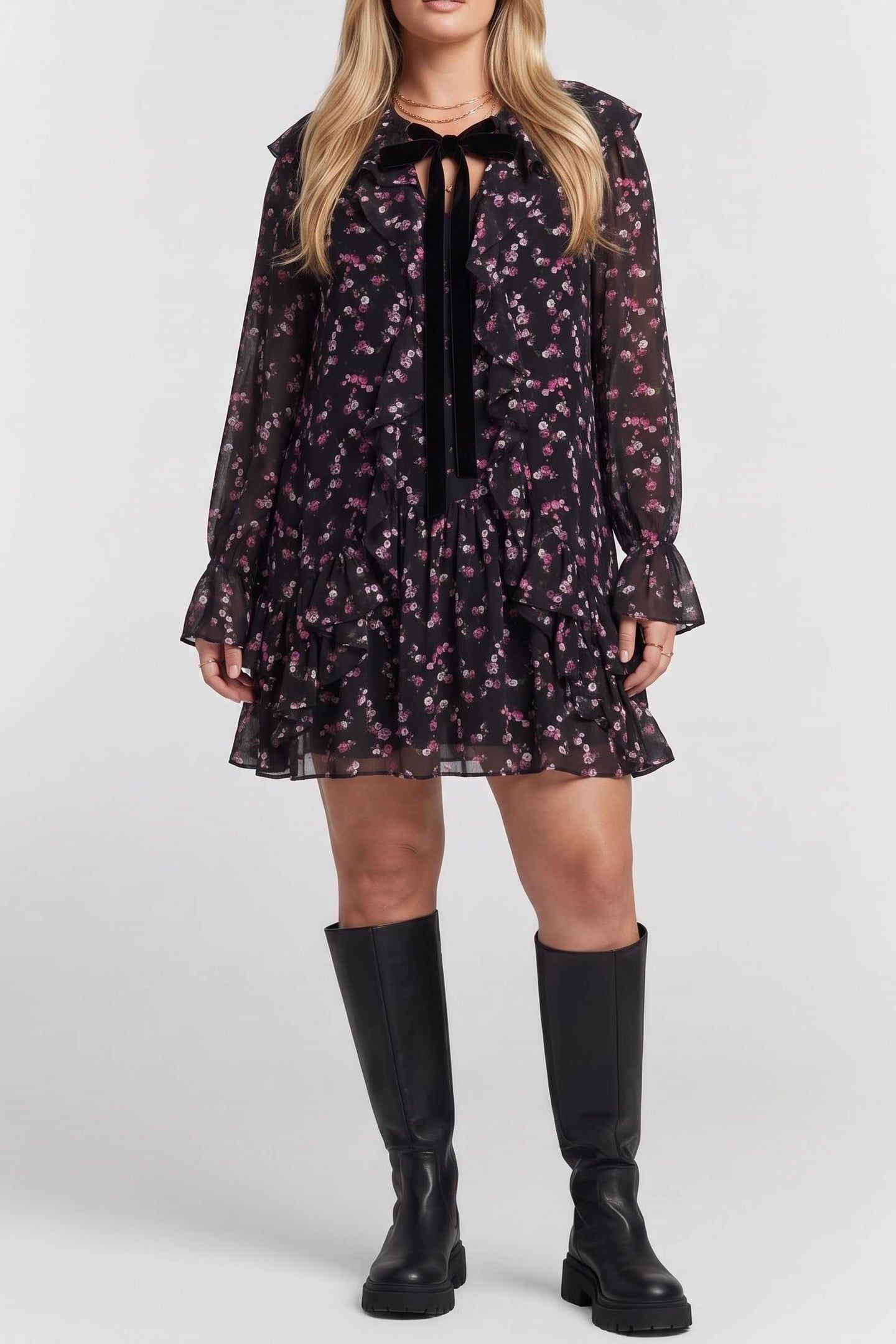 SHORT DRESS WITH LONG SLEEVES BLACK 1