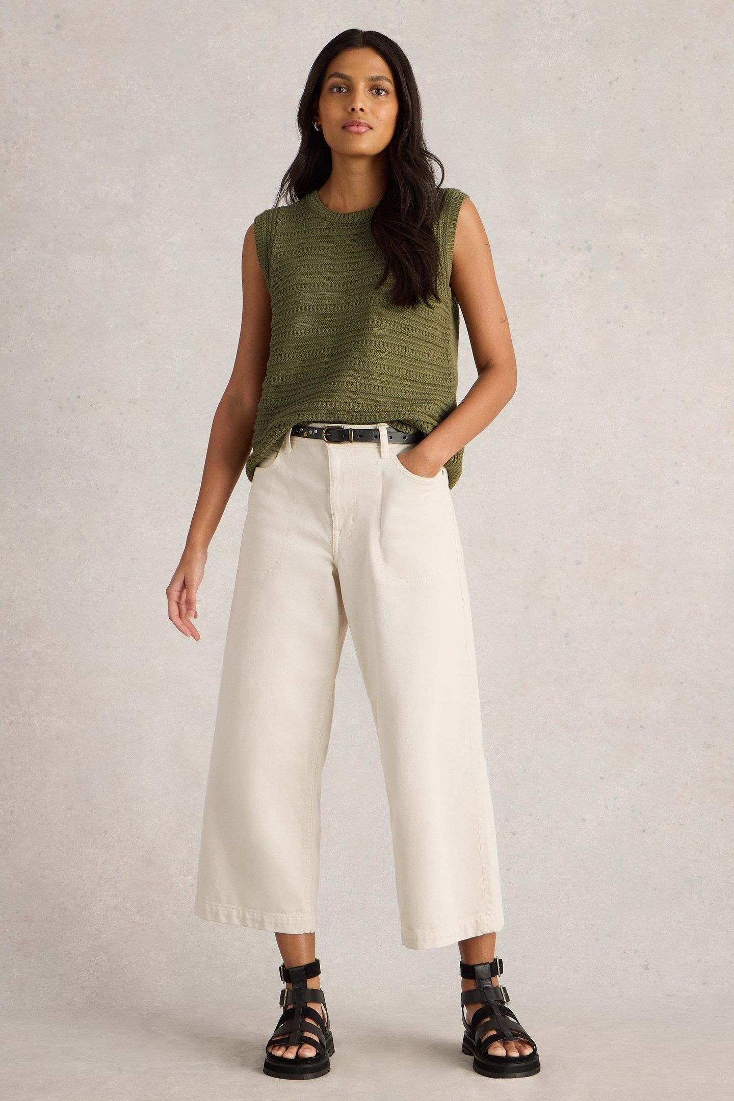 STITCHY COTTON TANK KHAKI GREEN 2