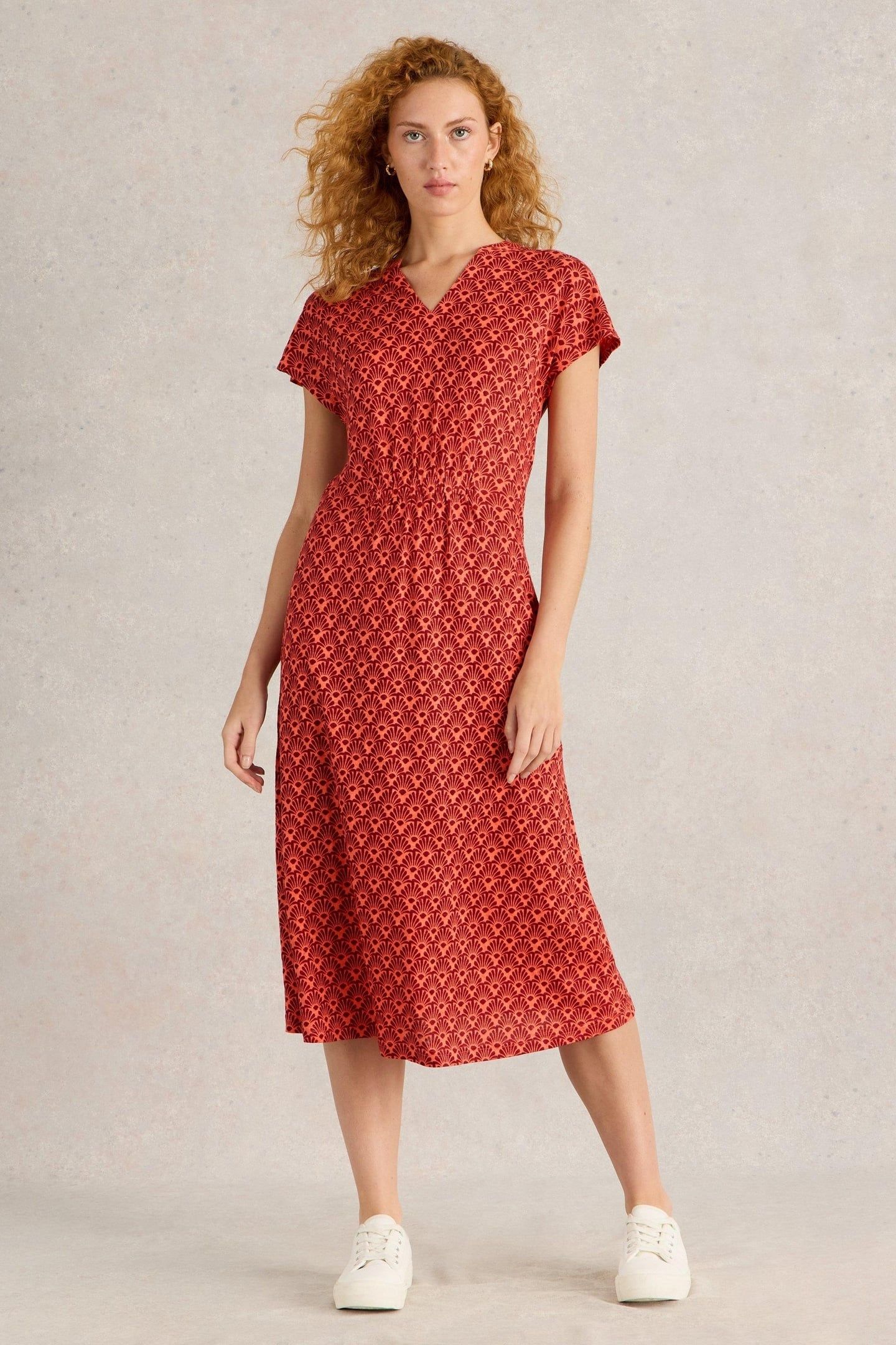 ELLIE LINEN JERSEY DRESS RED MULTI 1