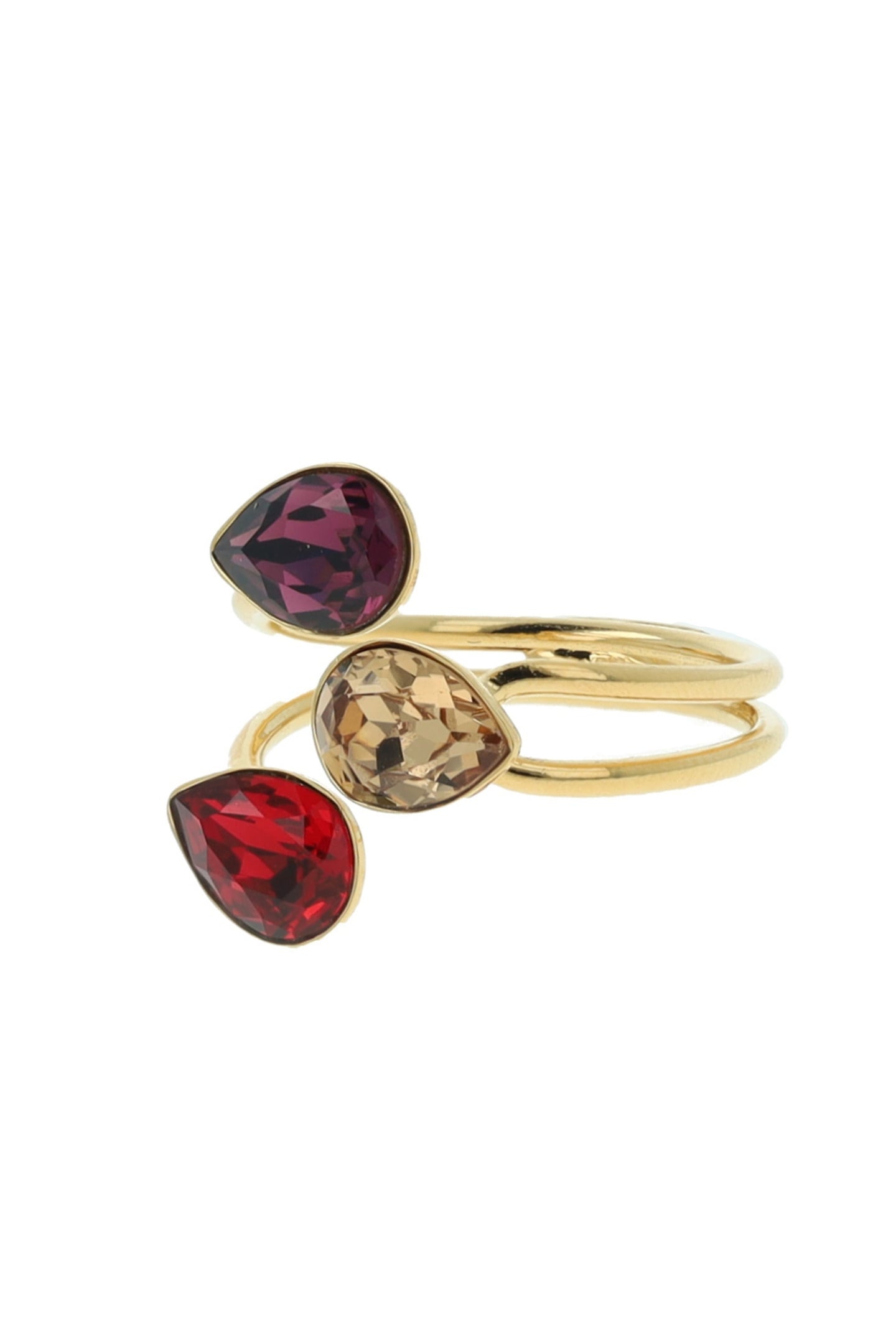 TRIPLE LEAF RING AMETHYST RED, GOLD 2