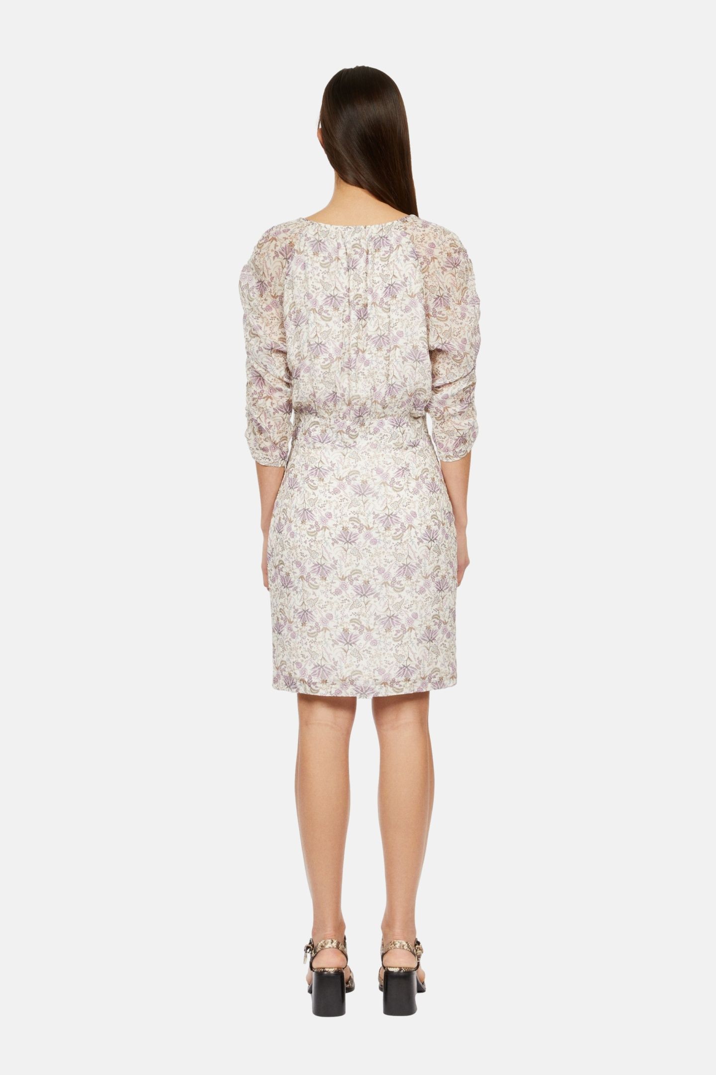 SHORT DRESS WITH 3/4 SLEEVES ECRU/MAUVECHALK 3