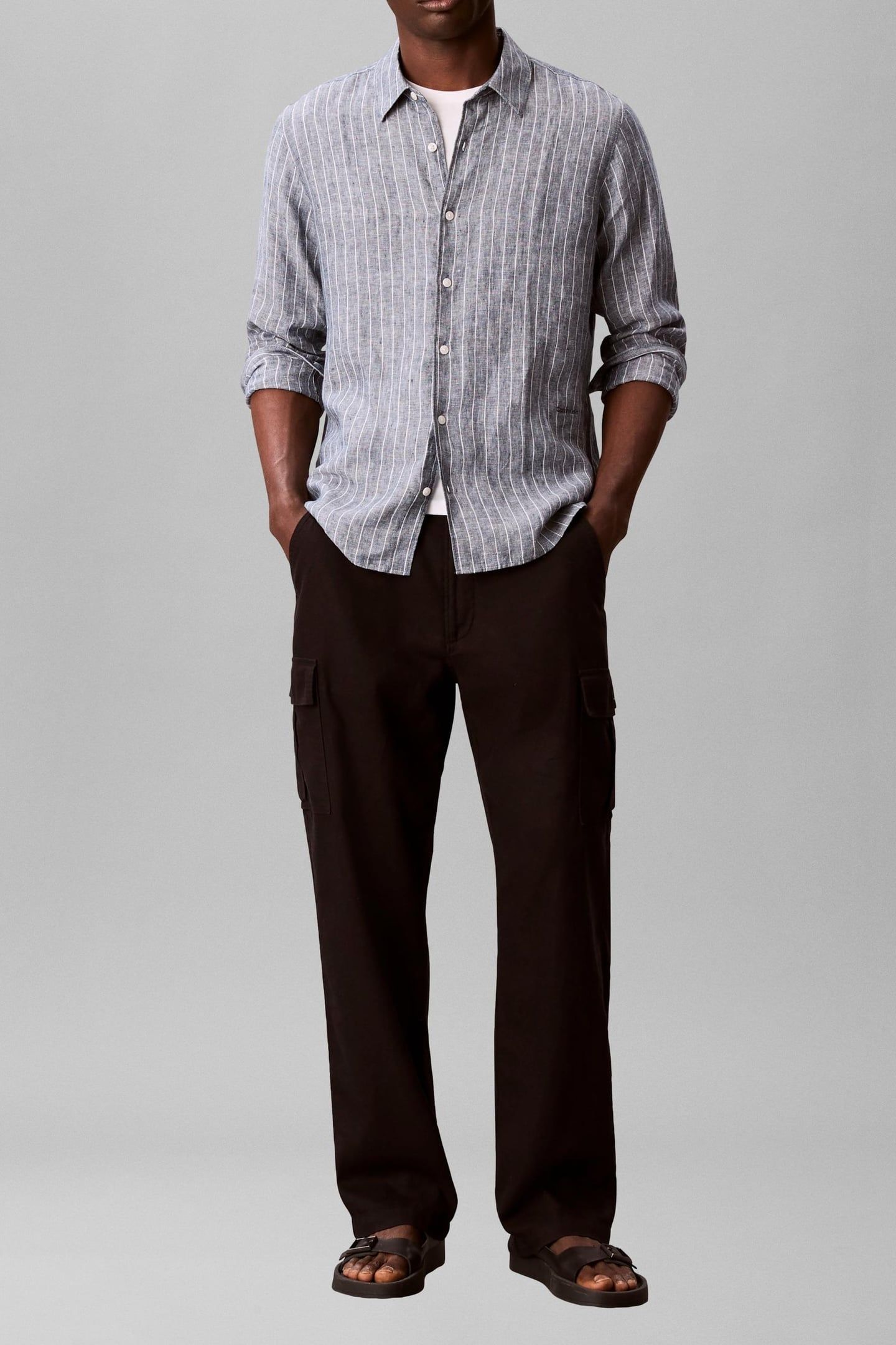 PINSTRIPE LINEN SHIRT BRILLIANT WHITE 1
