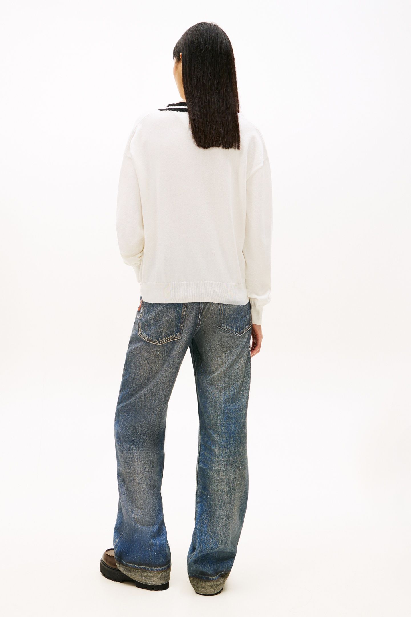 RELAXED V-NECK TIPPED JUMPER ANCIENT WHITE 2