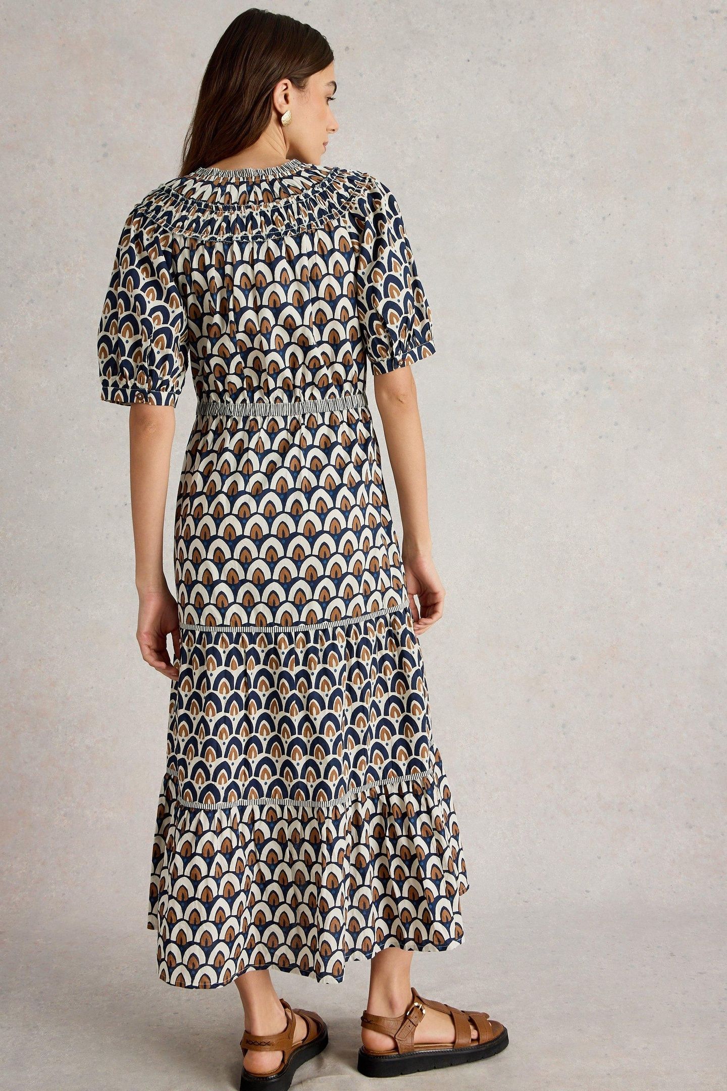 ARIEL TIERED WOVEN DRESS NAVY PRINT 2